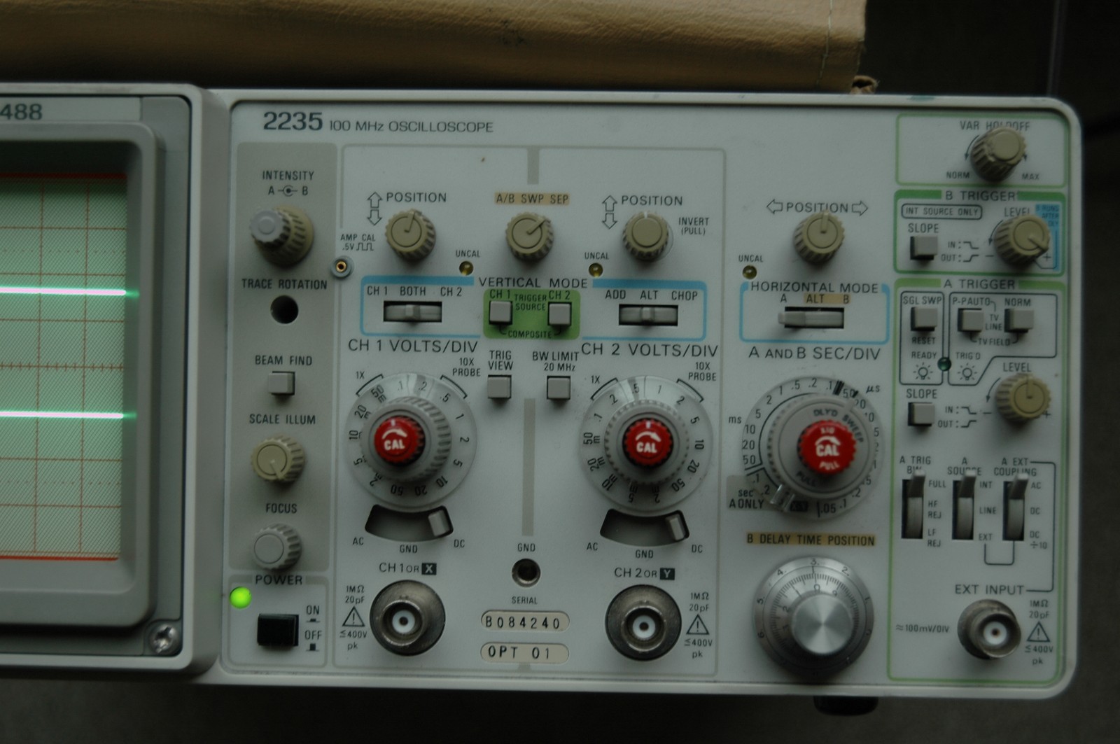 Tektronix 2235 AN/USM488 100MHz Two Channel Oscilloscope, Two Probes, Power Cord