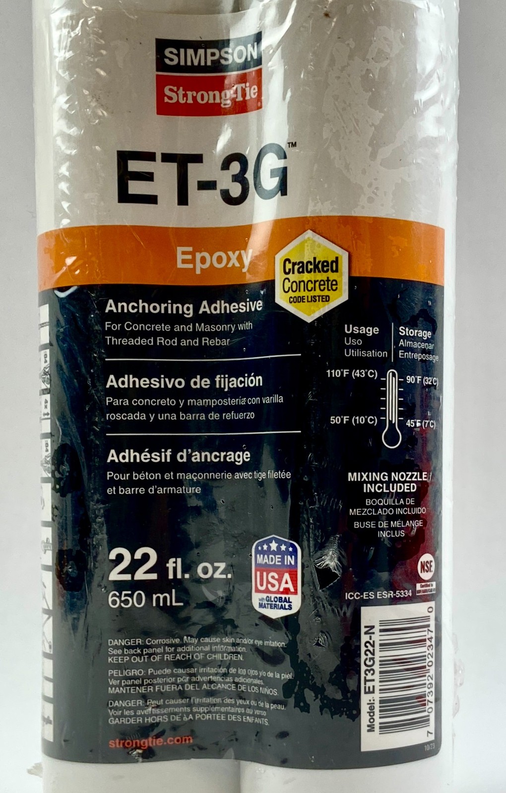 Simpson Strong-Tie ET-3G Anchoring Adhesive Epoxy 22 oz