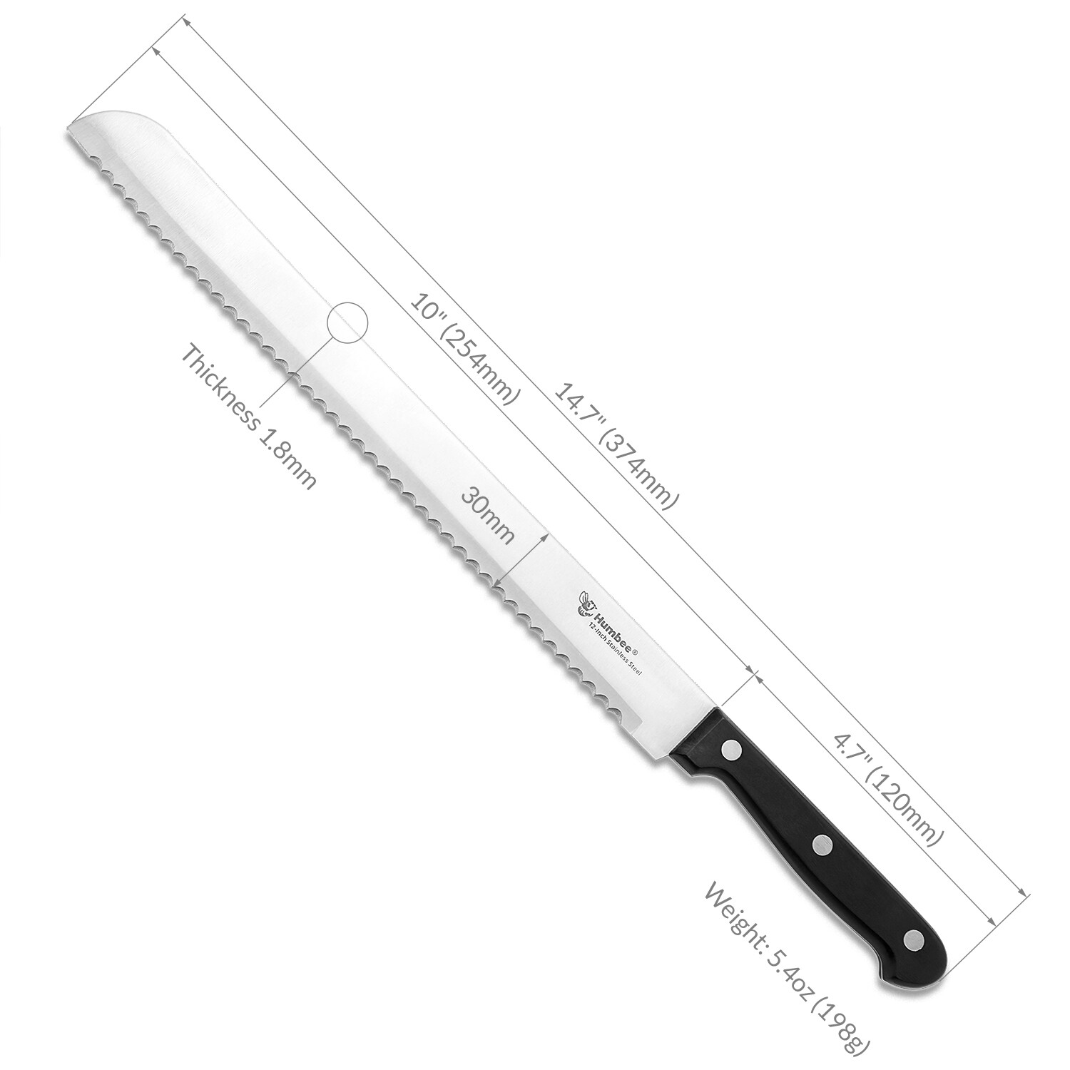 Humbee Chef, Stainless Steel Serrated Bread Knives 8/10/12 inch