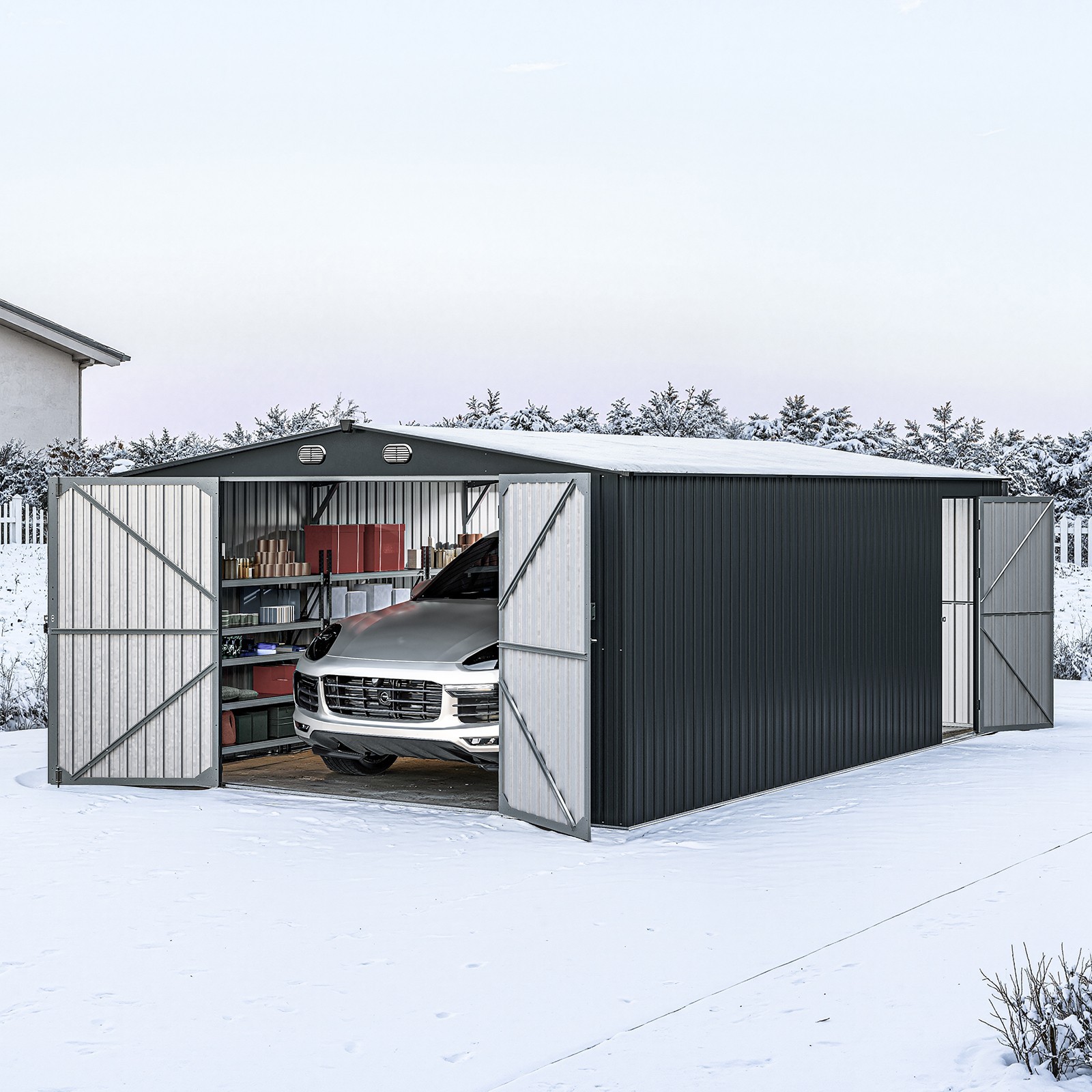 FREE SHIP 13'-20' Metal Garage Shed Multi-Functional Garage Carport USA STOCK