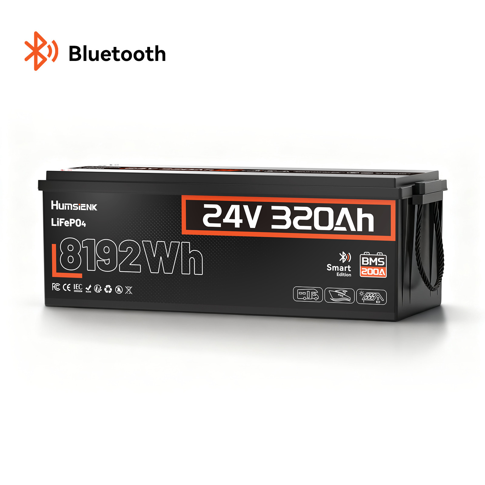 24V 320Ah 300Ah LiFePO4 Lithium Battery Bluetooth 8192Wh 200A BMS Solar Off-grid
