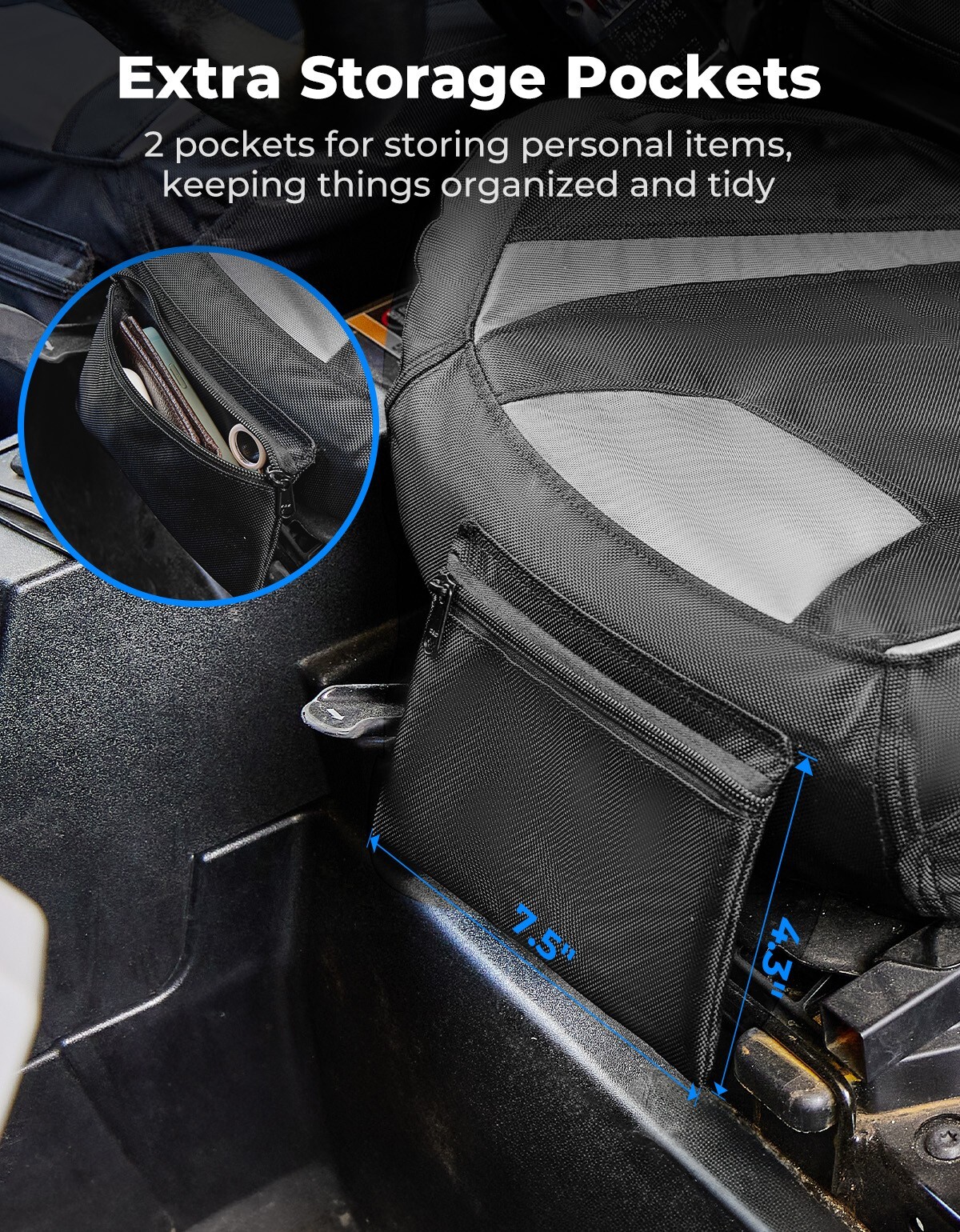 KEMIMOTO 1680D UTV Seat Covers W/ Pocket for Polaris RZR XP 1000 2014-2023