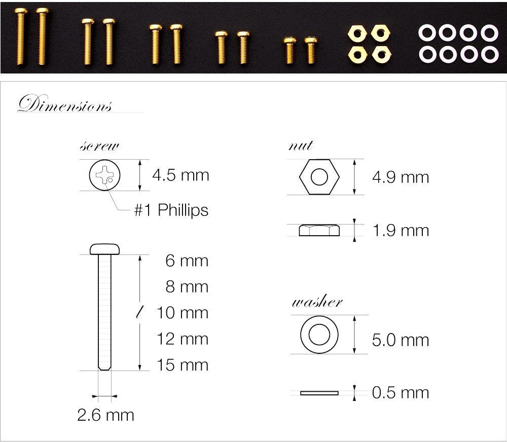 GOLD PLATED BRASS Cartridge Headshell Mounting Screws M2.6 Hardware turntable