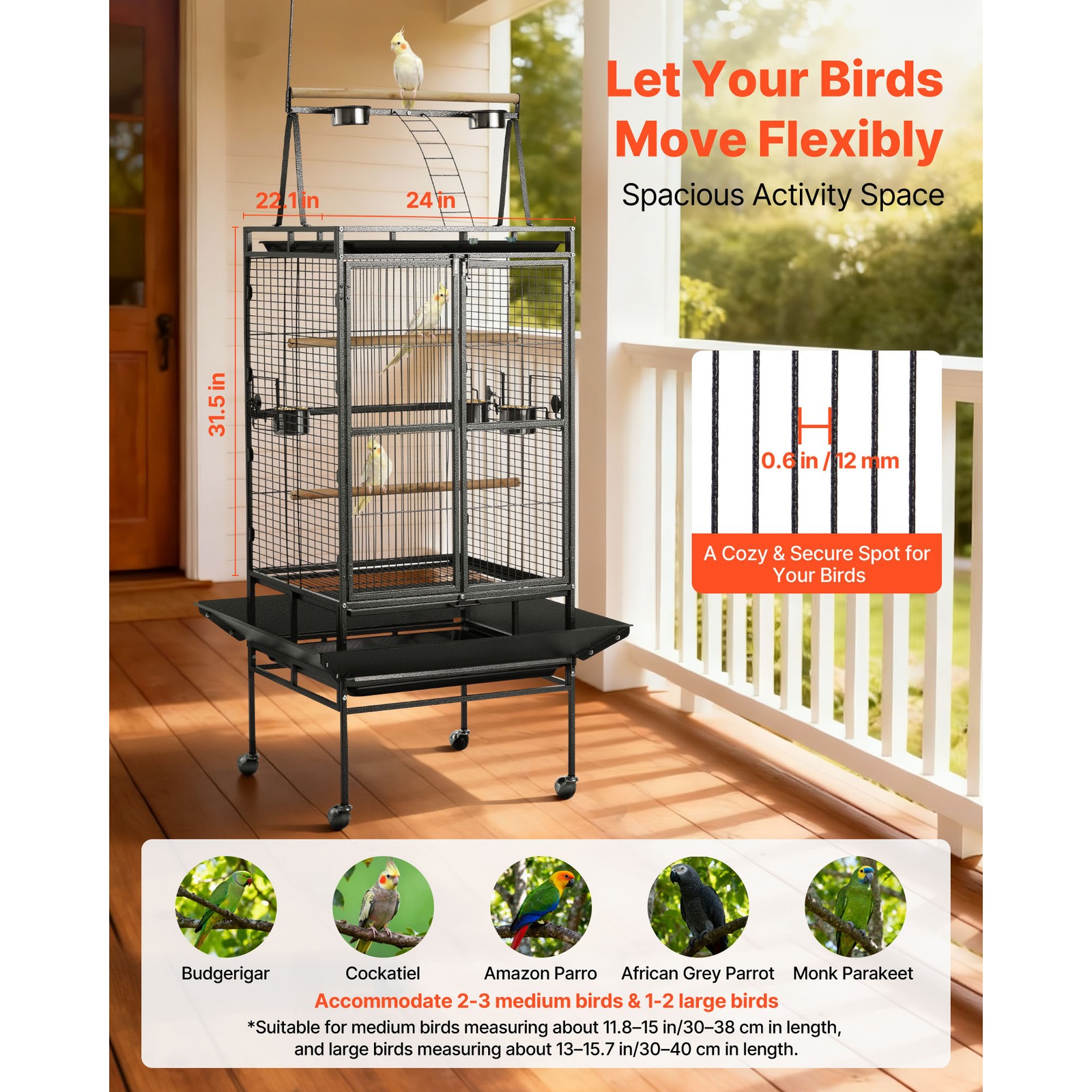 Uimoso Large Bird Cage with Open Flat Top, 32.7 x 31.1 x 82.7 Inches