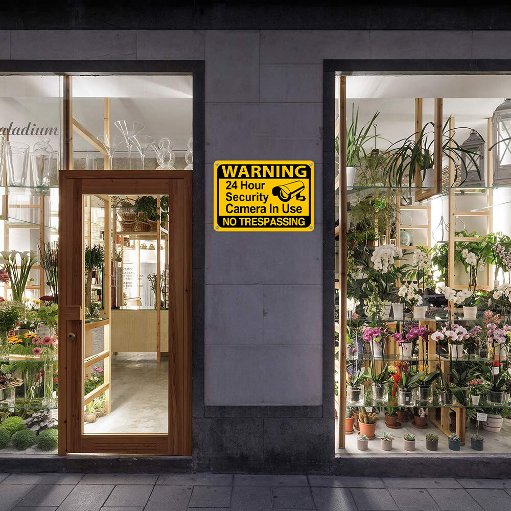 Yellow Warning 24 hour video surveillance No Trespassing Home Security cctv Sign