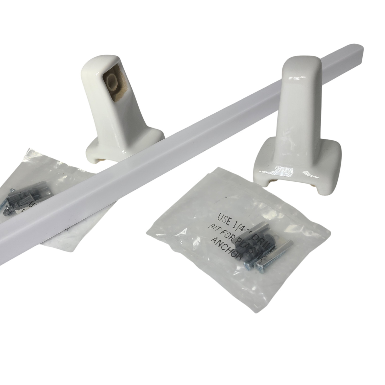 Vintage White Ceramic Towel Bar Rod Rack Post Holders Bracket Screw in Drywall