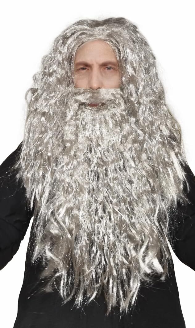 Wizard Wig Costume with Beard Included - One Size Fits All - Grey Color with ...
