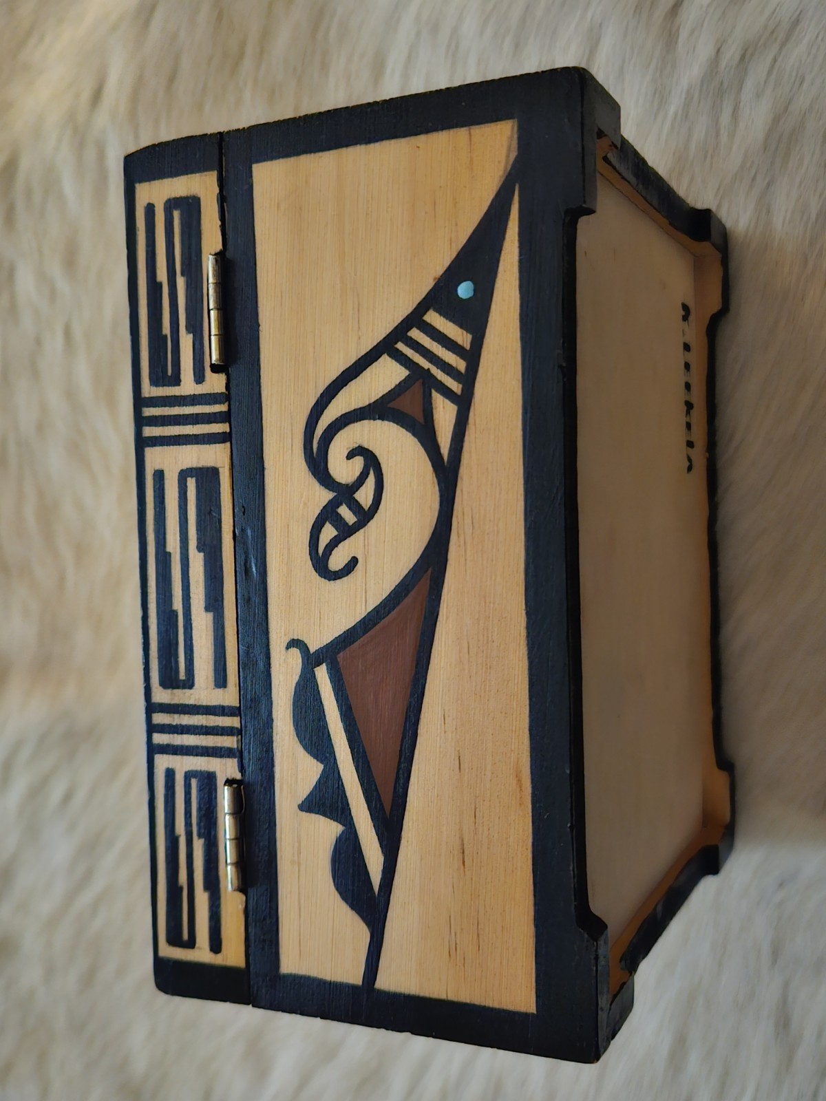 Native American Wood Keepsake Box by K. Leekela, Zuni Pueblo 6x5x3.5