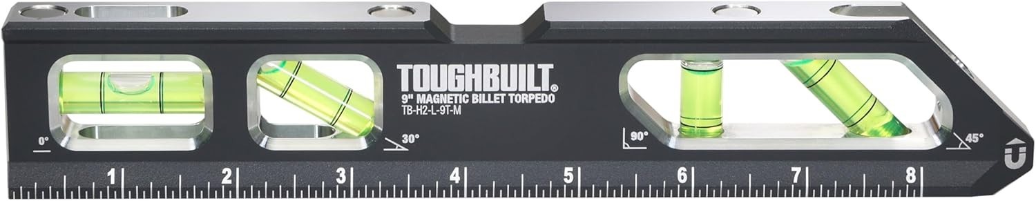ToughBuilt–9"Magnetic Billet Torpedo Level with LED-Lit Vials Rare Earth Magnets