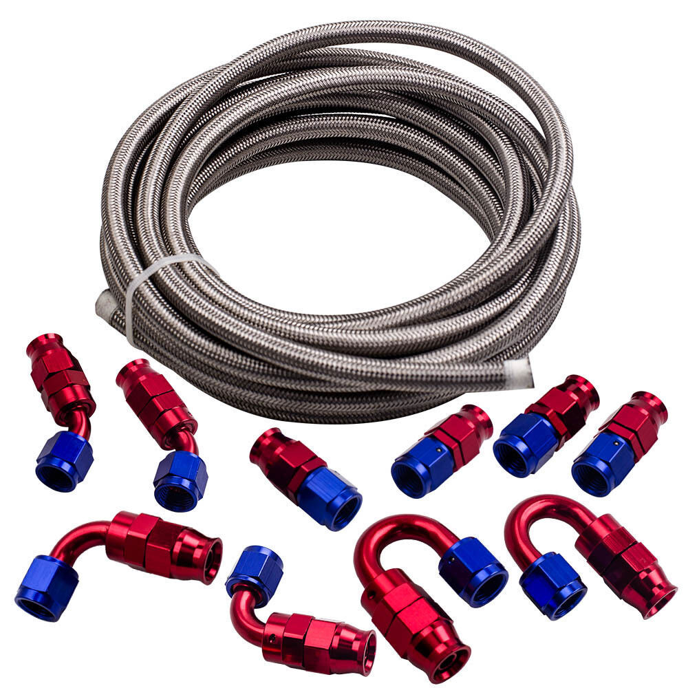6AN 8AN 10AN 10-20FT PTFE Braided Nylon Fuel Line Kit +Fuel Hose end Fitting Kit