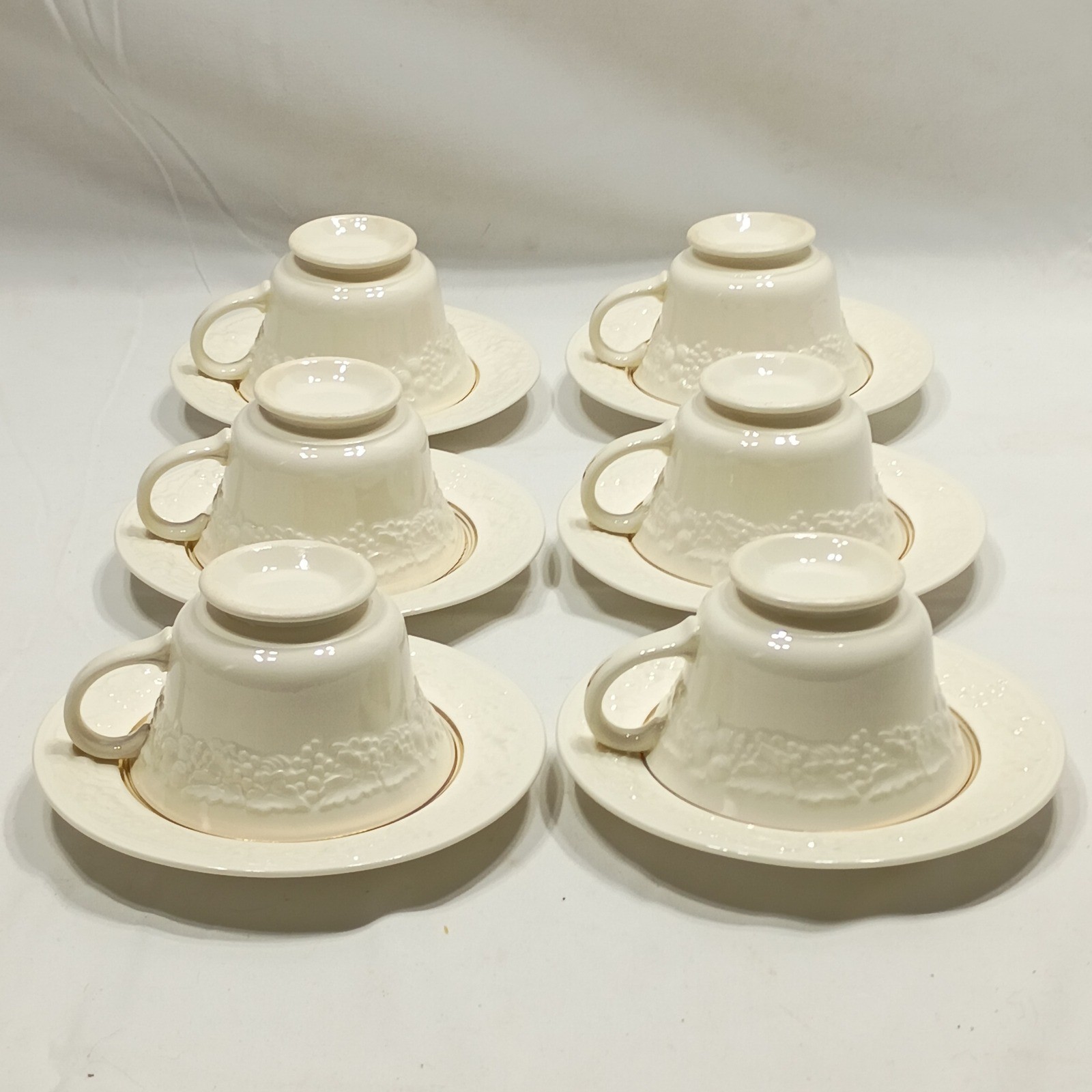 Vintage Homer Laughlin Eggshell Theme Floral Teacup & Saucer Sets (6) USA 1940s