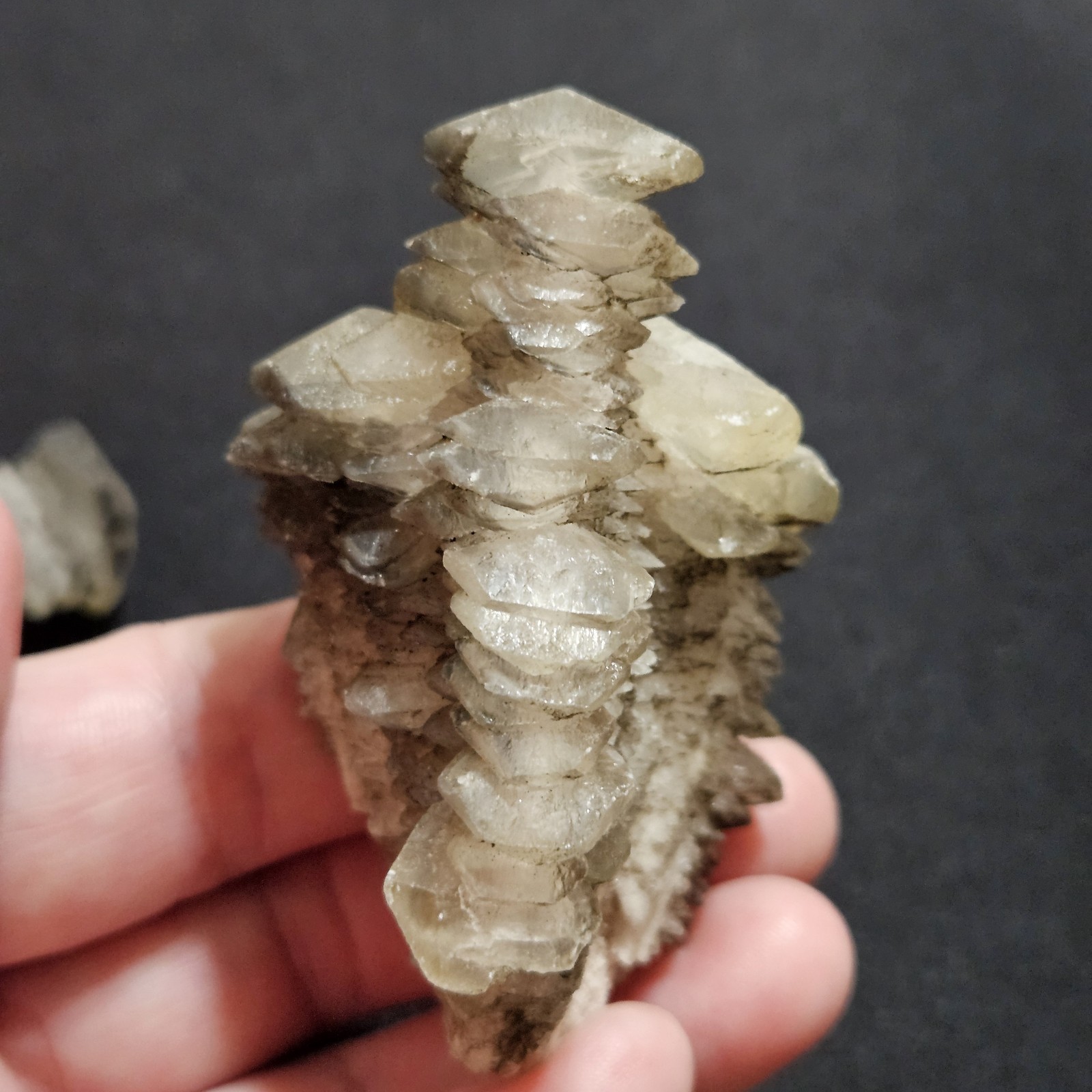 Lot Of 2 Pagoda Calcite Crystals, Step Stones With Hematite, UV Fluorescent