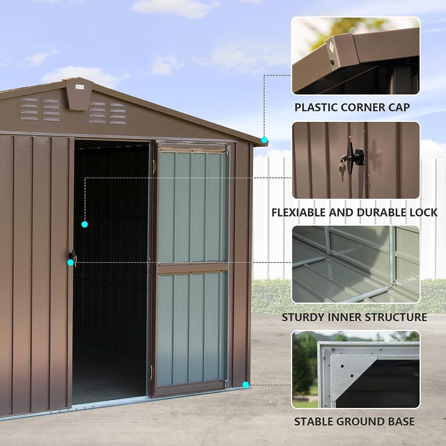 Domi Storage Shed 10'x 8' Metal Shed for Backyard,Garden w/Lockable Door,Brown