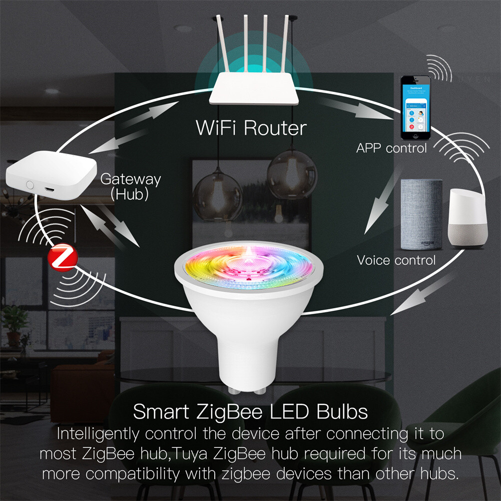 MOES ZigBee GU10 Smart LED Light Bulbs RGB C+W Dimmable Lamp 5W Alexa Google APP