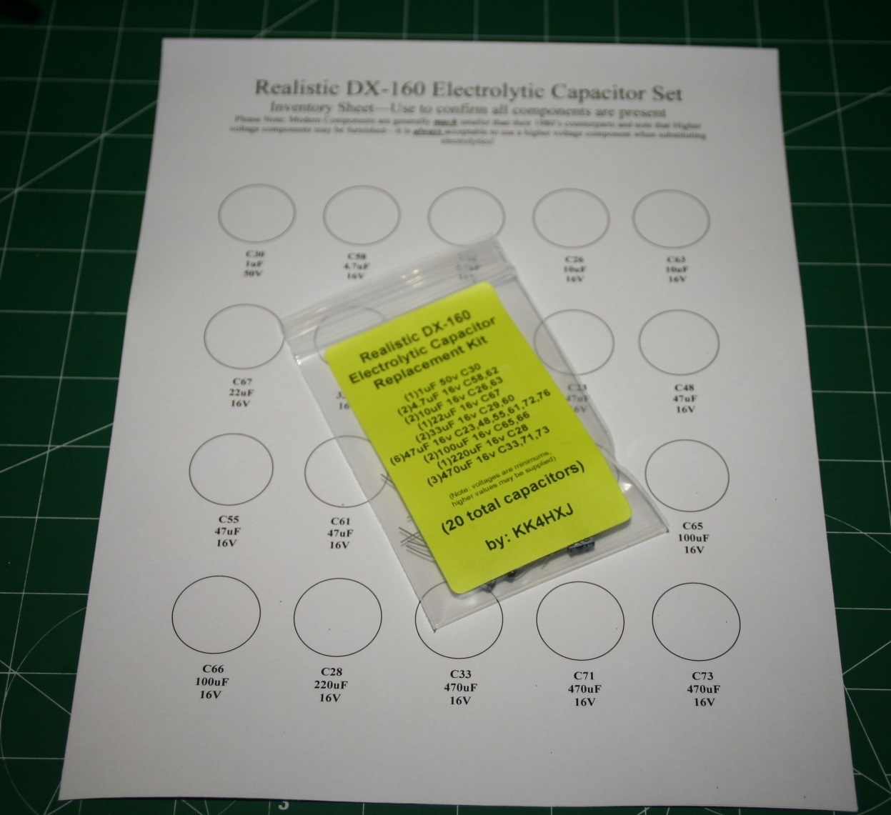 Realistic DX-160 Electrolytic Capacitor rE-Cap Kit - Premium Kit+5 Transistors