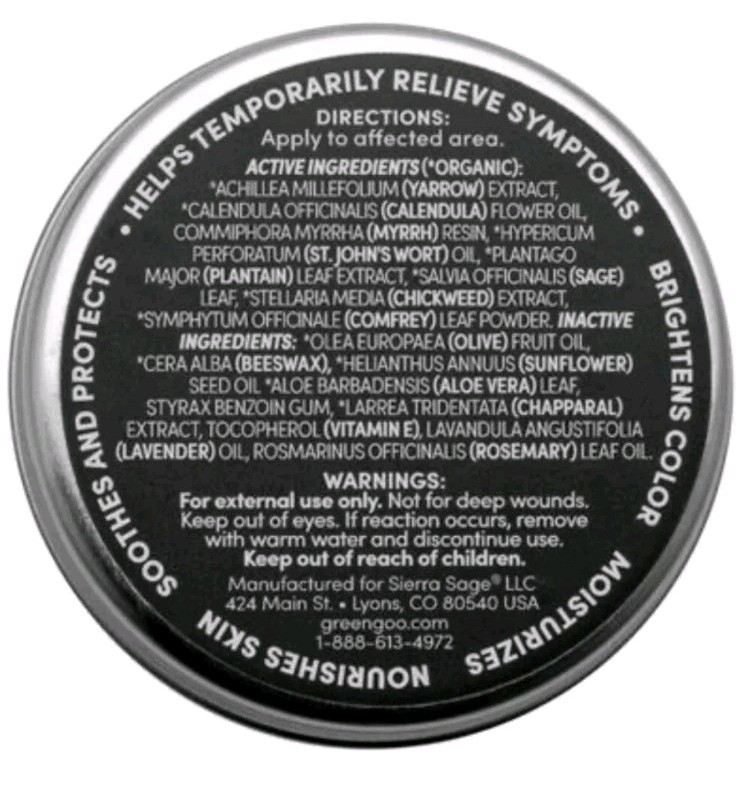 Green Goo Tattoo After Care Moisturizer Vera Myrrh Yarrow Organic Balm No Box