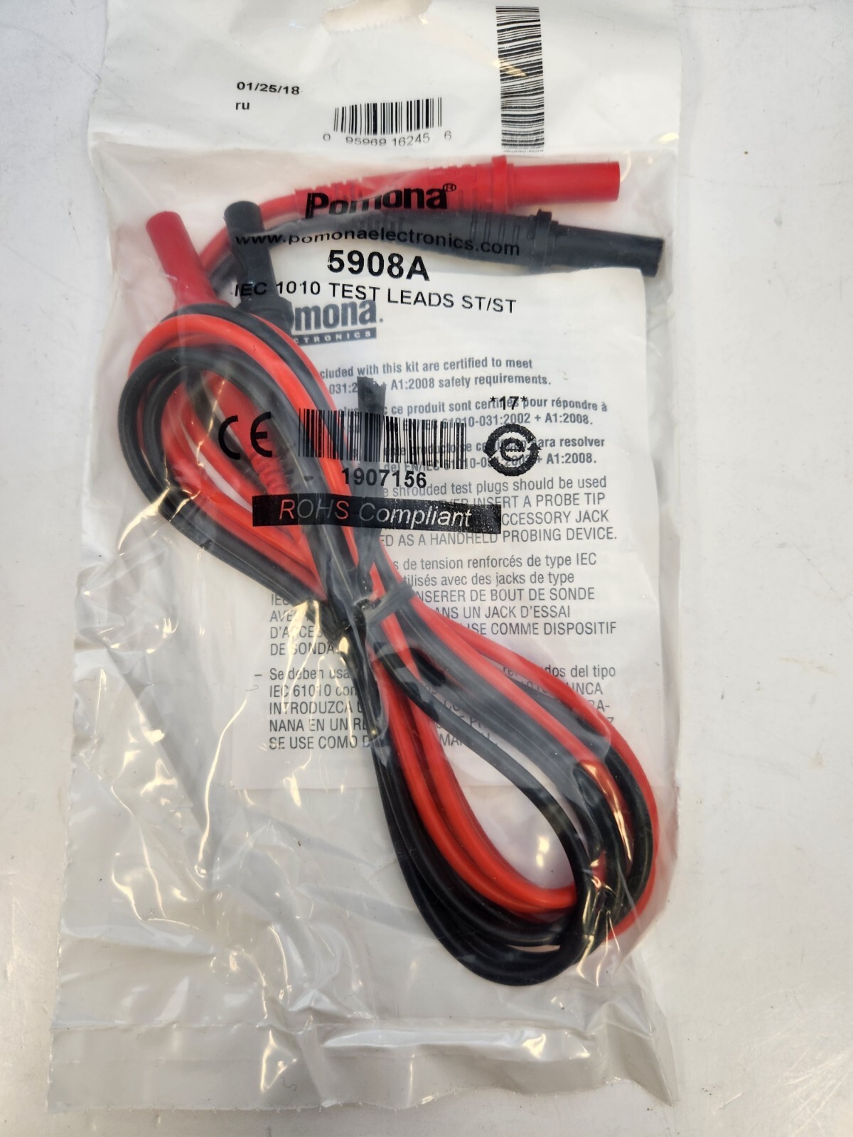 POMONA 5908A Dmm Test Lead Set 48 " With Straight Plugs For Bench Meters 10 Amp.