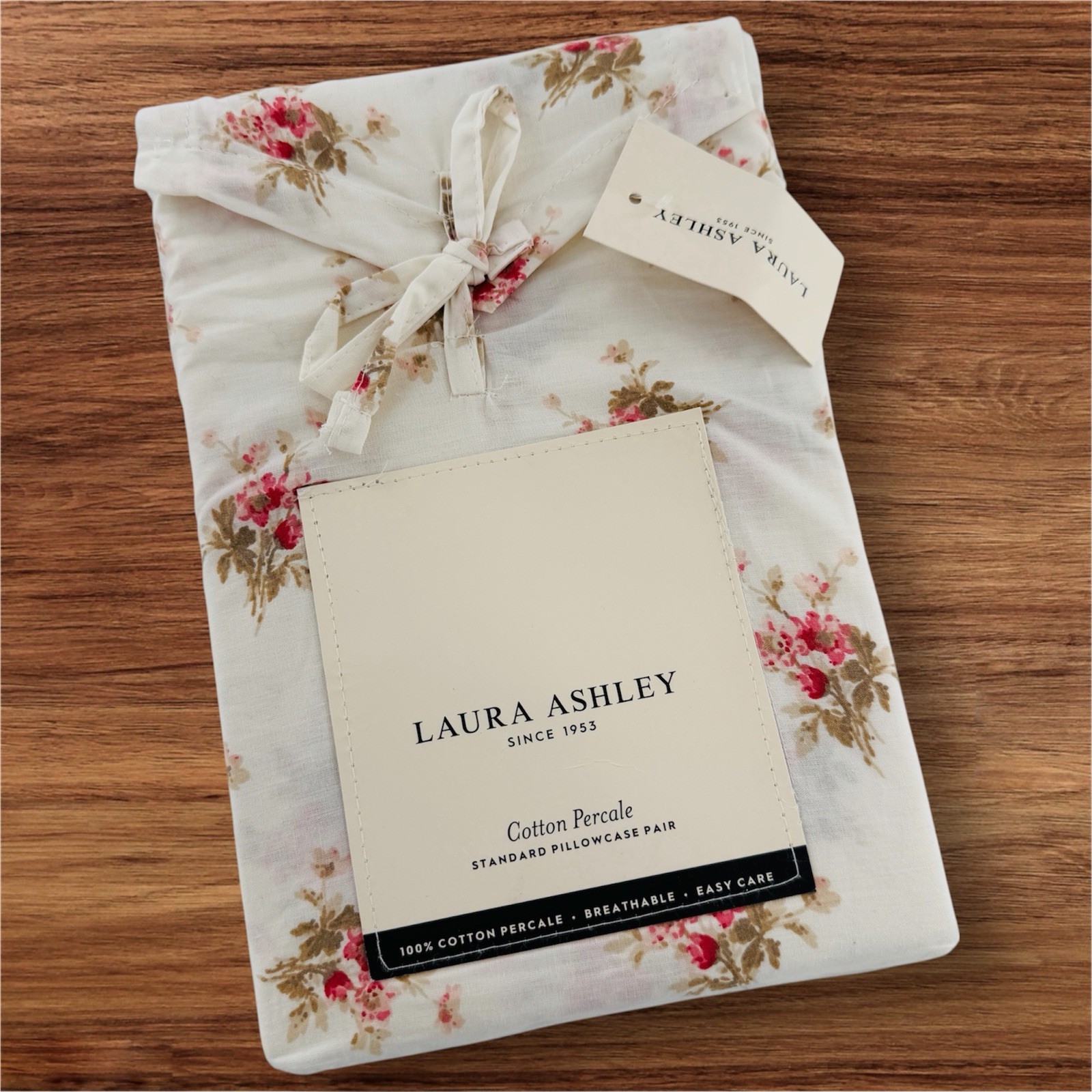 Laura Ashley Dorrie Pink Standard Cotton Percale Pillowcase Floral Cottage Set 2