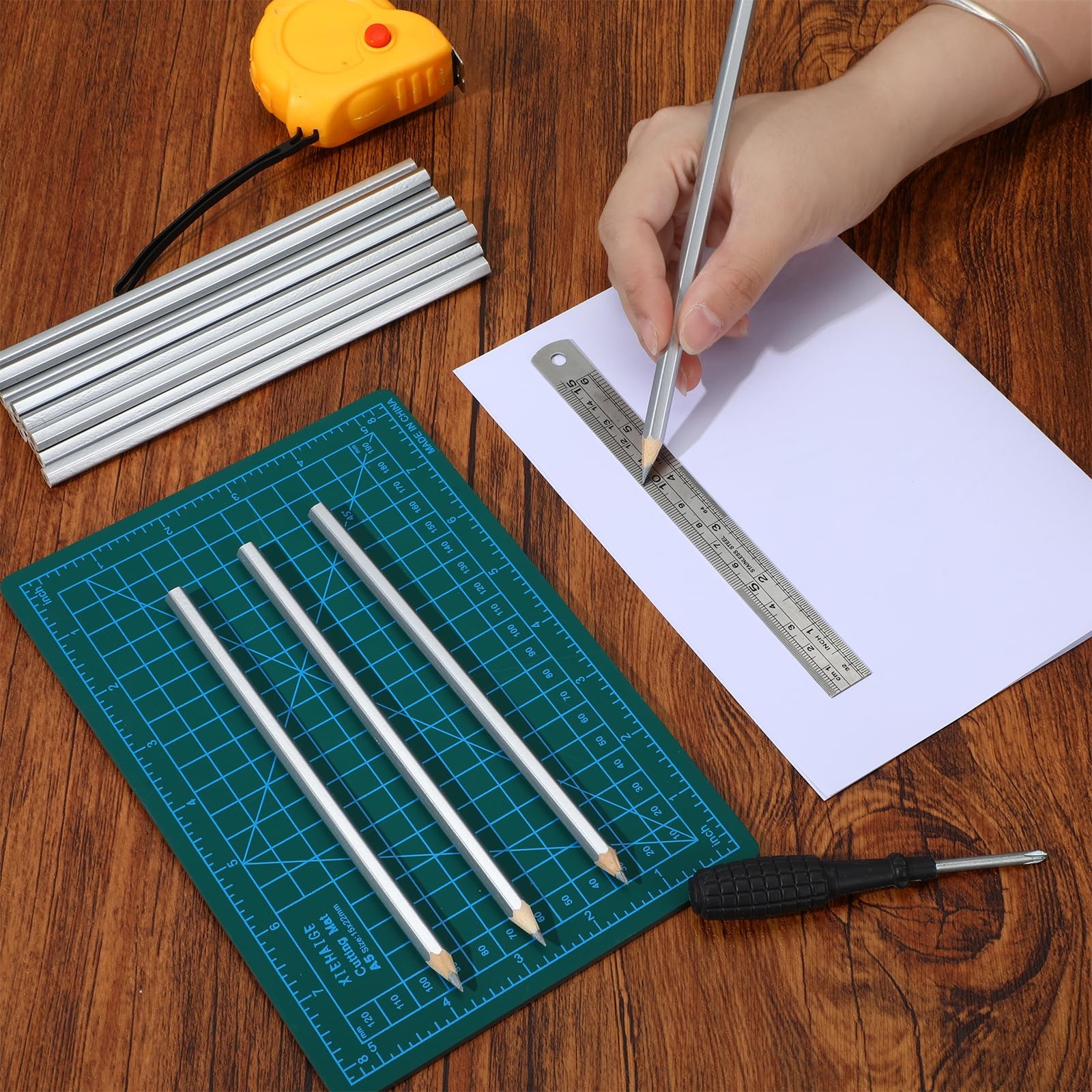 24 Pack Silver Streak Welders Pencil Metallic Marking Pencil Metal Pencils Fo...