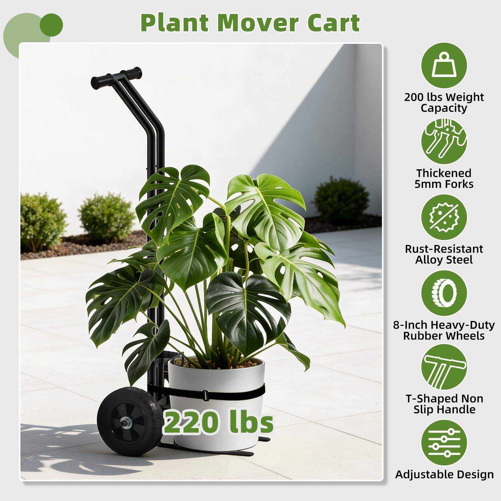 Plant Caddy with Wheels, 220 Lbs Capacity Plant Dolly Cart with Wheels, Handl...