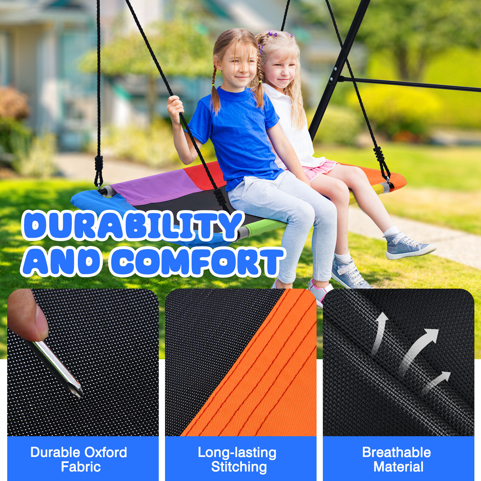 440lbs 4 IN 1 Backyard Metal Swing Set with Three Swing Heavy Duty A-Frame Stand