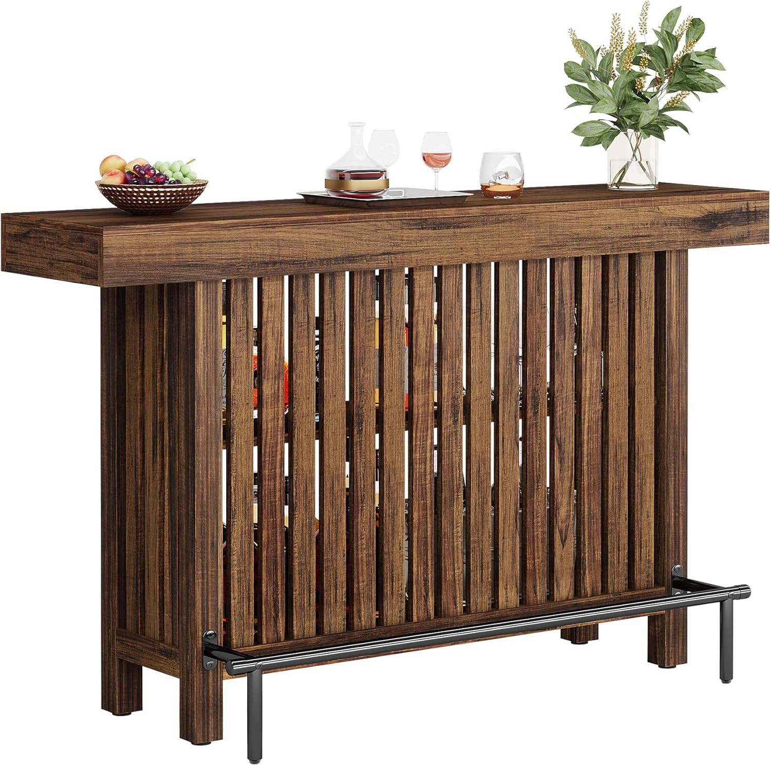 Large 2-Tier Bar Table, 63-Inch Mini Pub Table with Footrest for Kitchen, Bistro