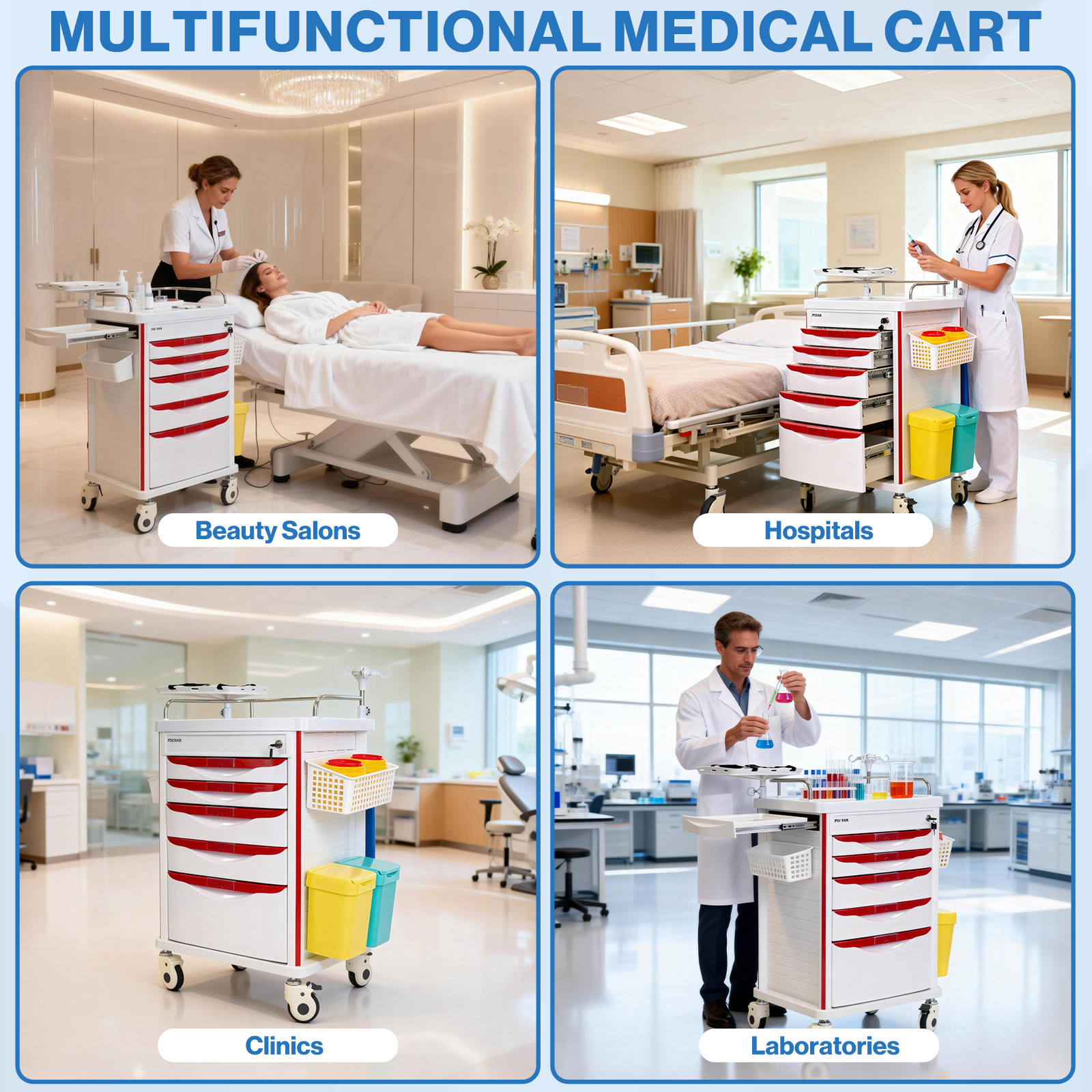 Medical Crash Cart with Emergency Accessory, Mobile Emergency Cart for Hospitals