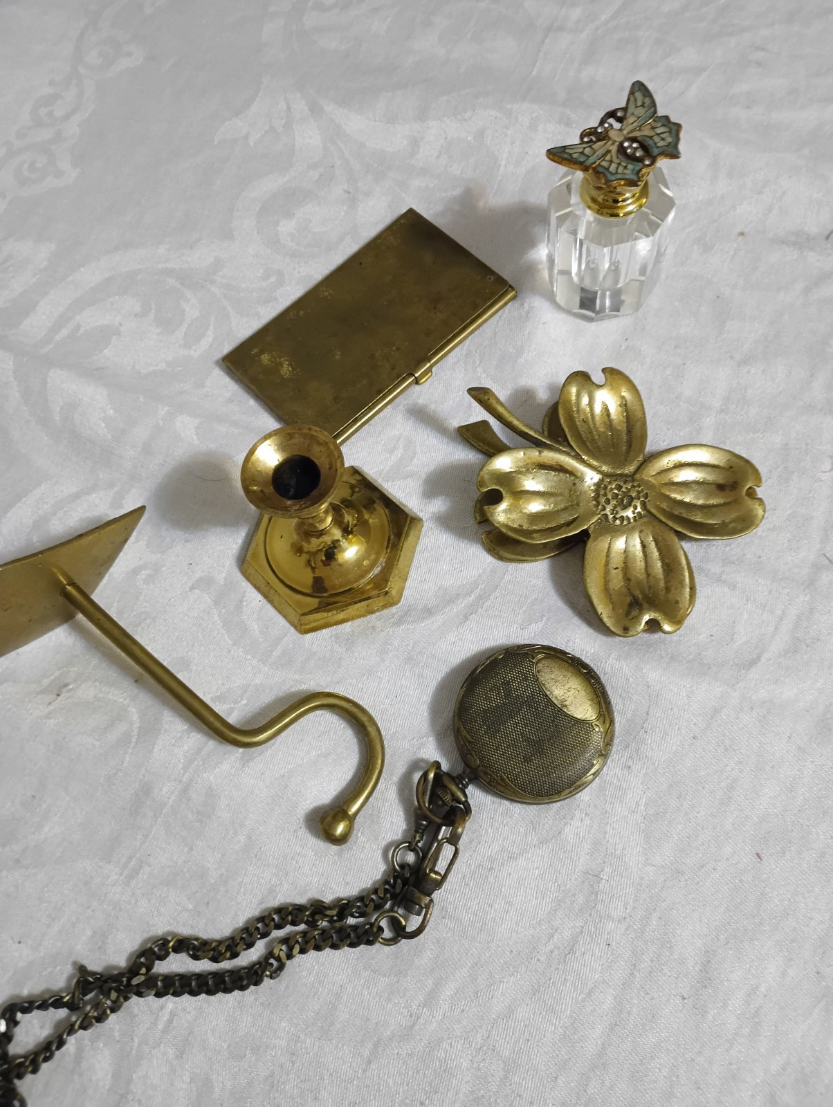 Collection Of Brass Items. Large Victorian Clip, 4 Leaf Clover