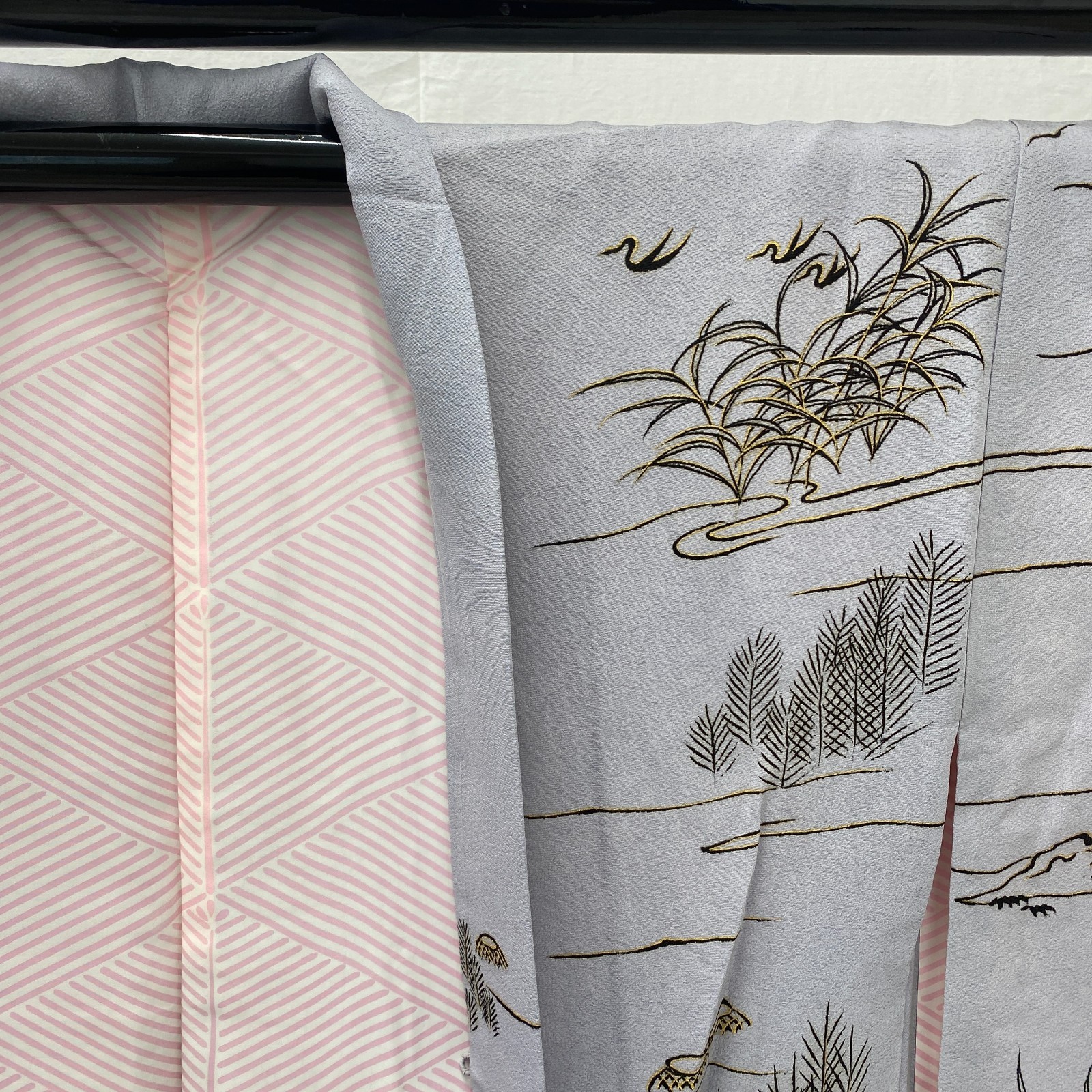 Japanese Vintage Kimono Haori Jacket Polyester Gray Traditional Authentic 35 in