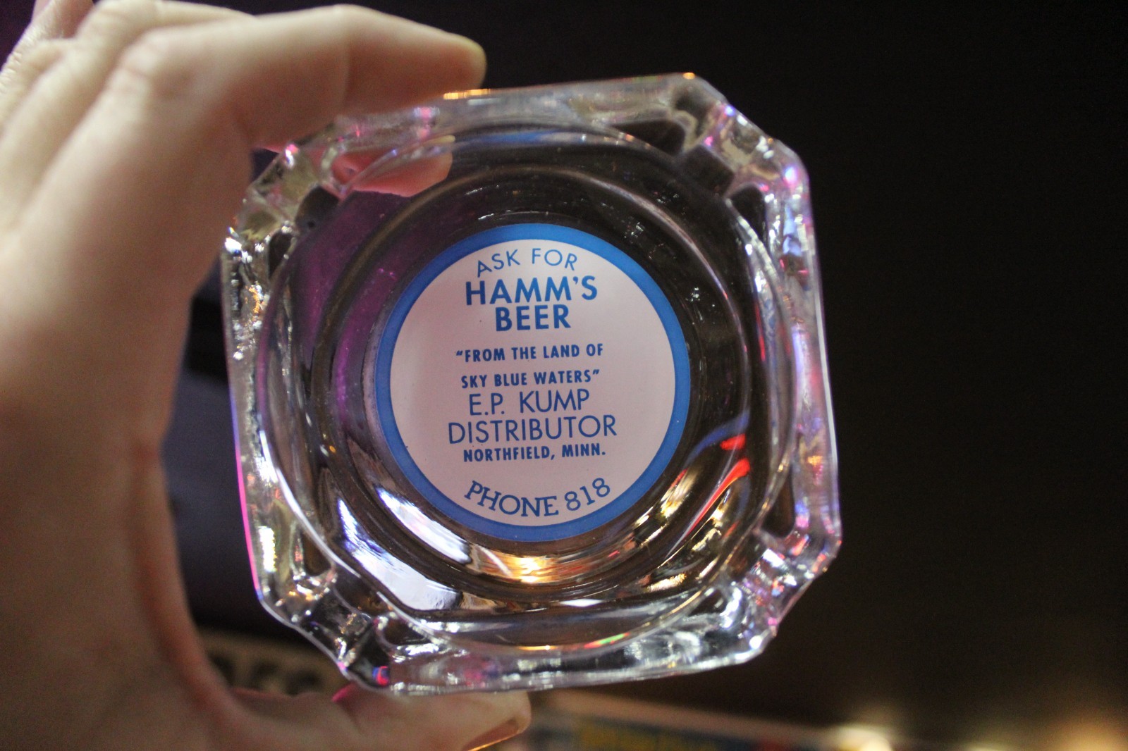 SCARCE 1950s HAMM'S BEER GLASS BAR ASHTRAY KUMP DRINK NORTHFIELD MINNESOTA BREW