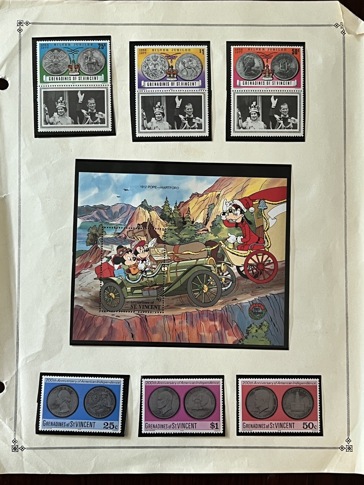 1977 1982 1989 GRENADINES OF ST. VINCENT MINT STAMPS ON ALBUM PAGE, HIGH DENOMS