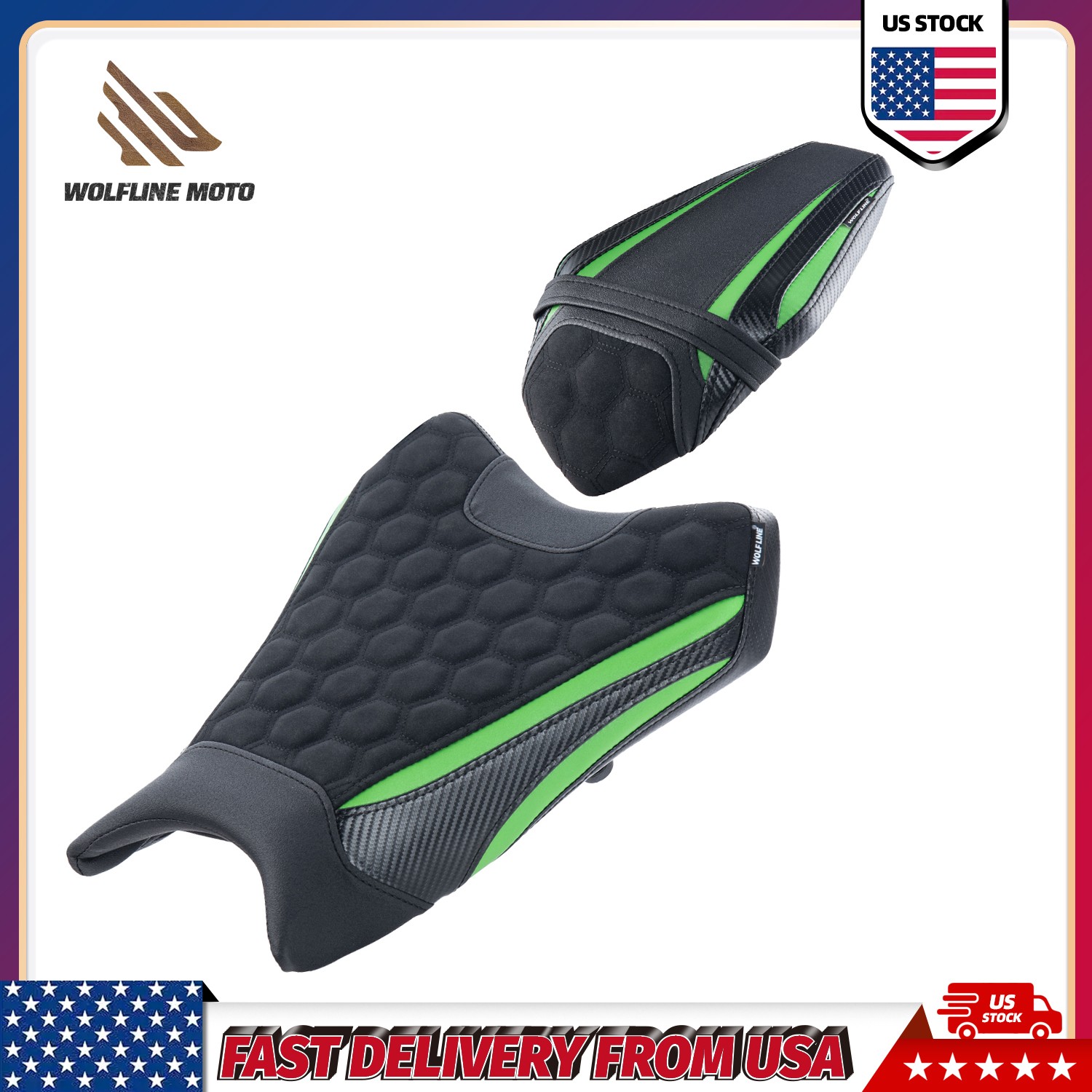 WOLFLINE Rider Passenger Seat for Kawasaki ZX-6R 2019-2025 Comfort Cushion