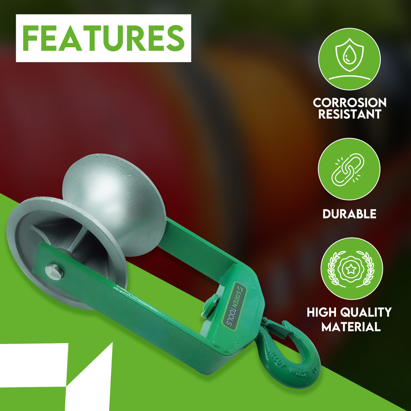 Staten Tools 650 Cable Puller Sheave, Hook, Wire, 6 In Diameter 6500lb