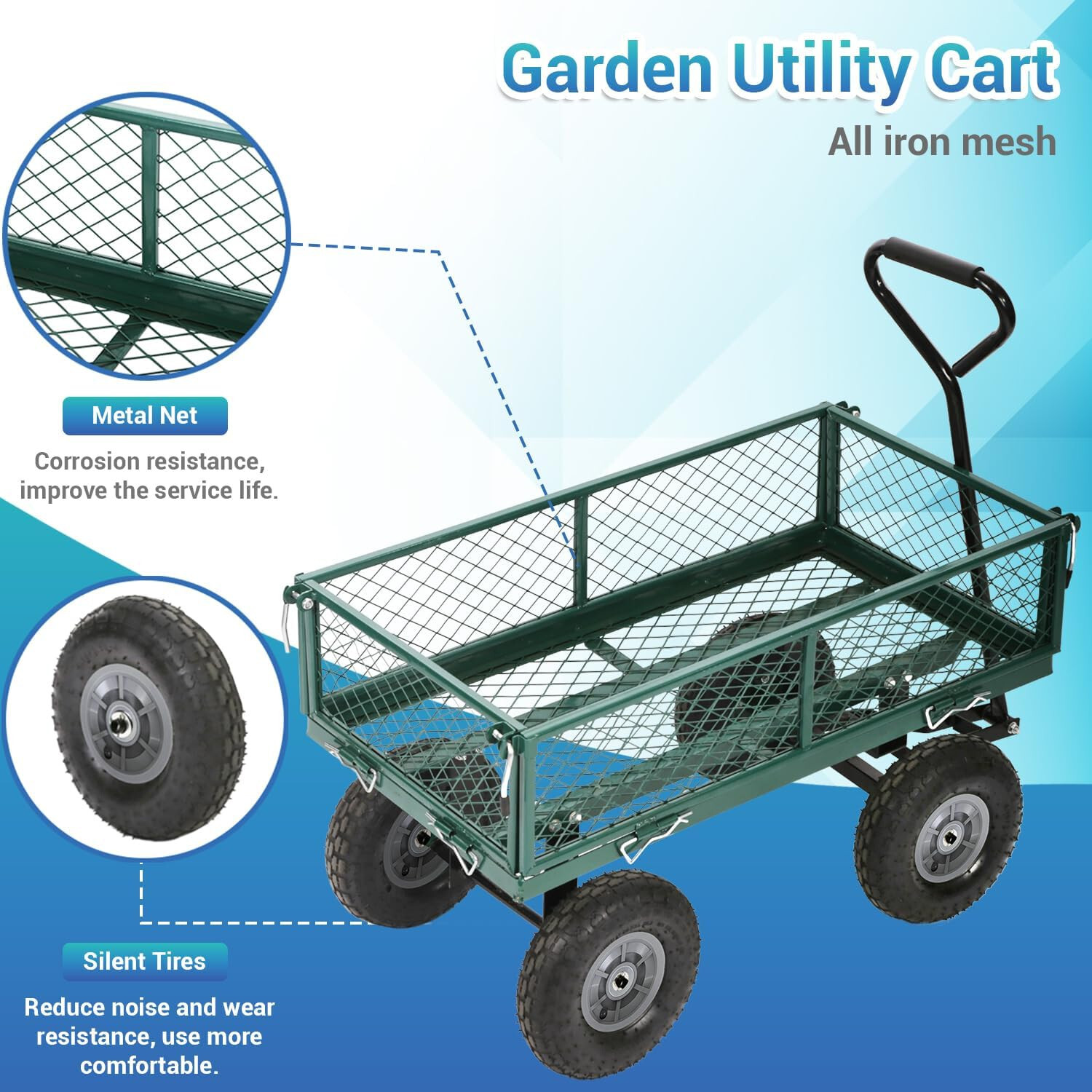 Garden Carts Yard Dump Wagon Cart Lawn Utility Cart Outdoor Steel Heavy Duty
