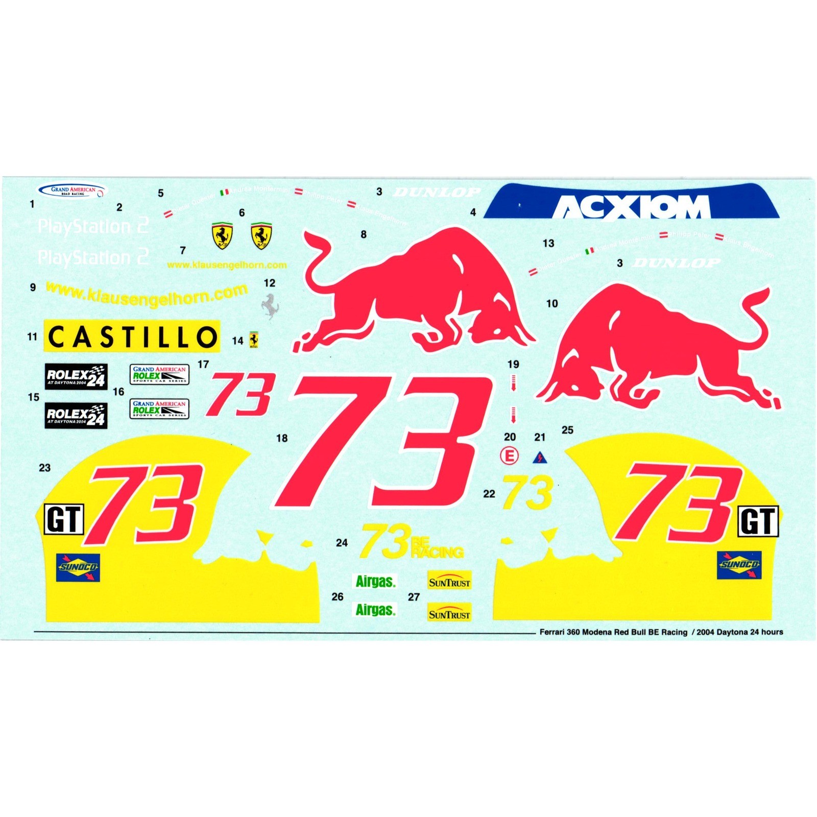 Red Bull Racing Decals Porsche 996 GT3 Ferrari 360 550 GT Cartograf FIA Daytona