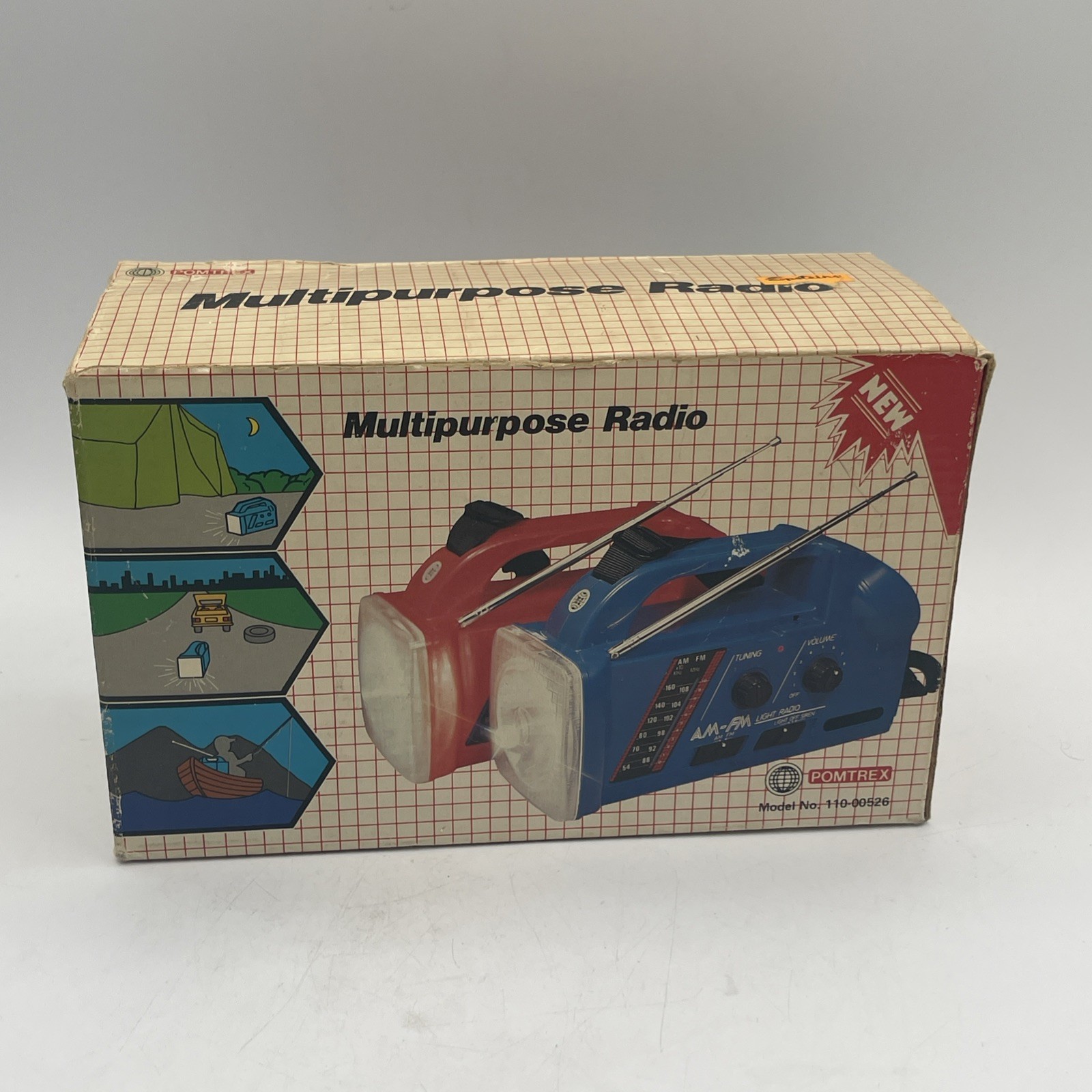 Vintage Pomtrex Multipurpose Radio Flashlight AM/FM Yellow 100-00526 Hong Kong