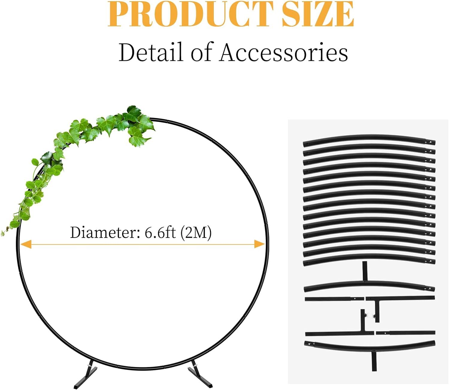 6.6ft Round Backdrop Stand Wedding Metal Circle Balloon Arch Stand Decor Black