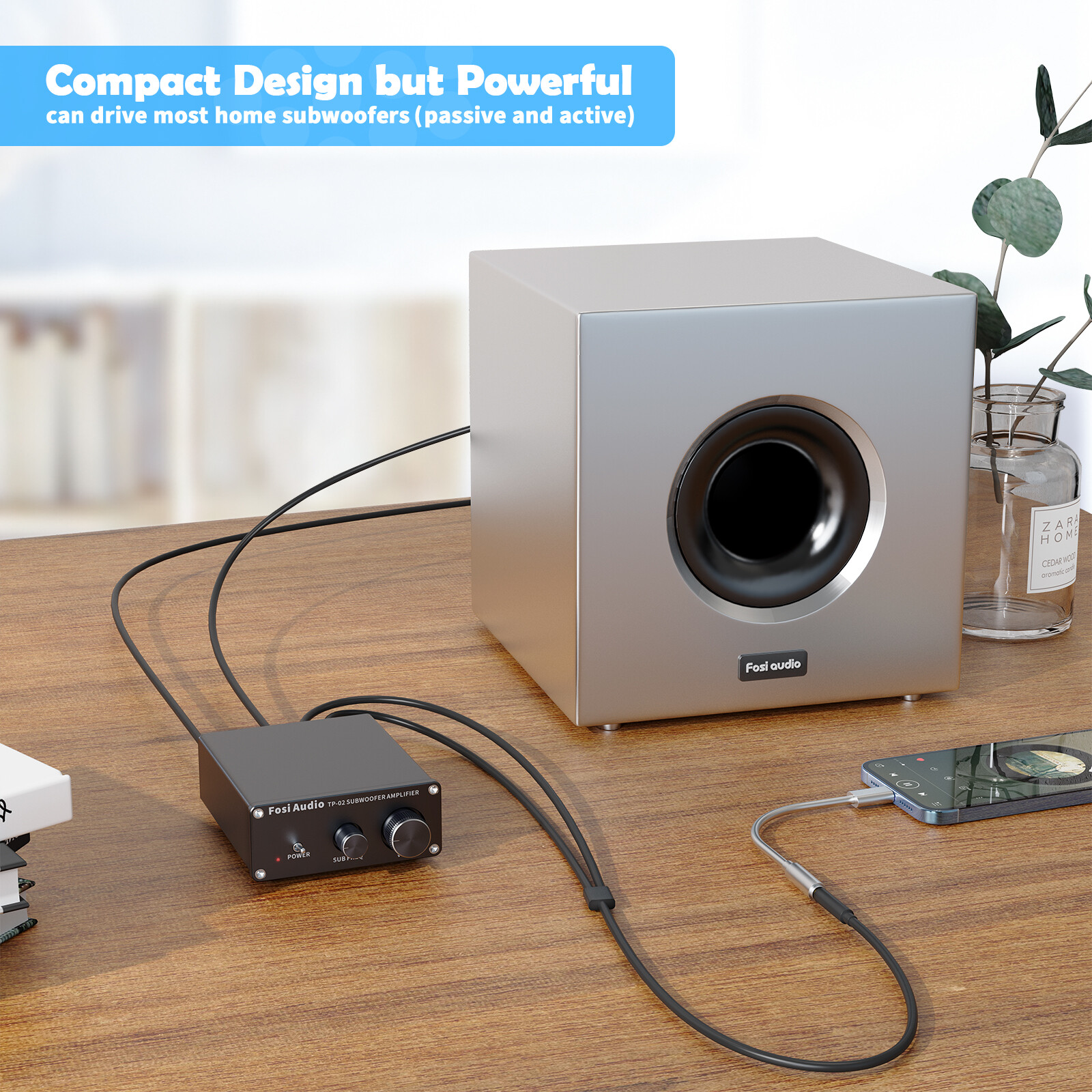 Fosi Audio TP-02 Subwoofer Amplifier Mini Digital Sub Bass Integrated Amp 220W