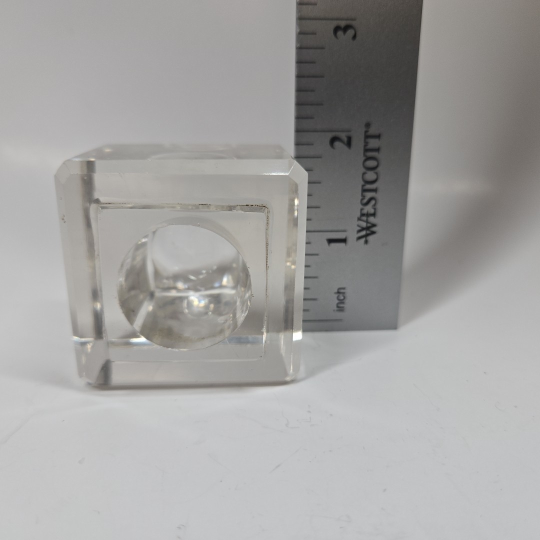 Vintage Clear Glass Inkwell Heavy Cube Shape Beveled Edging Solid