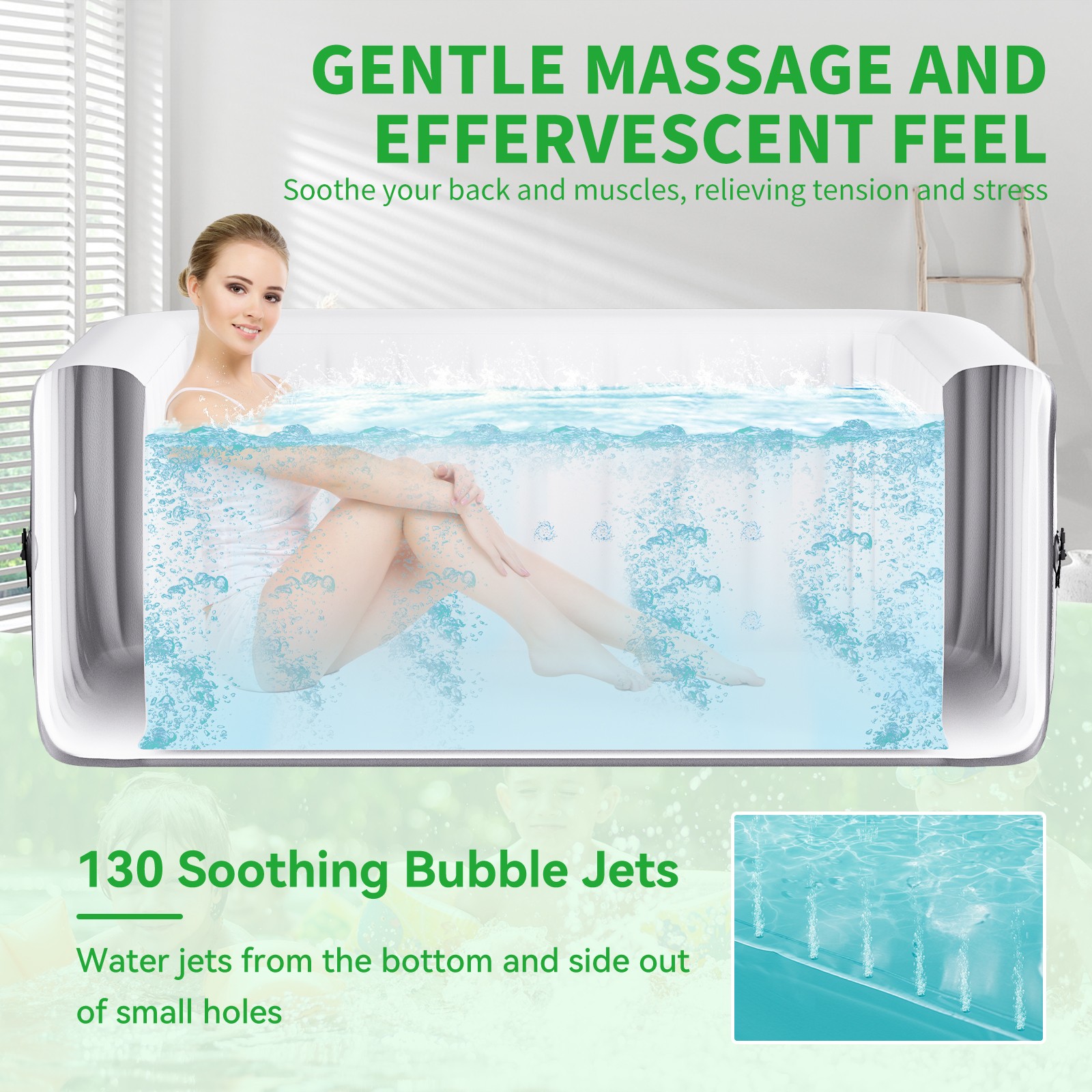 Meulbaty Inflatable Spa 4-6 Pers Hot Tub 240 Gal with 130 Air Jets, 73”X73”X25”