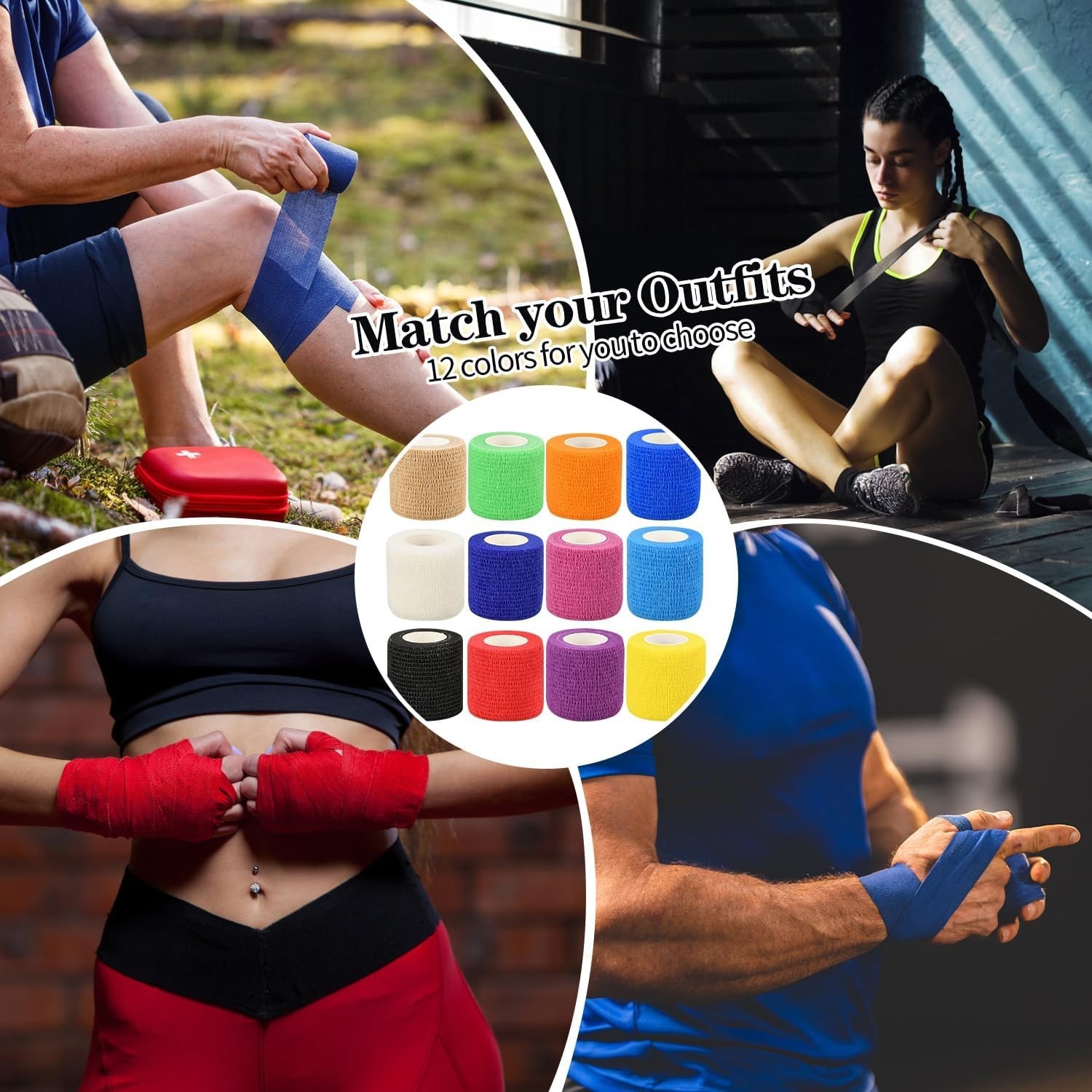 6pcs 2in Self Adhesive Bandage Wraps, Vet Wraps, 12 Colors to Choose, 5 Yard ...