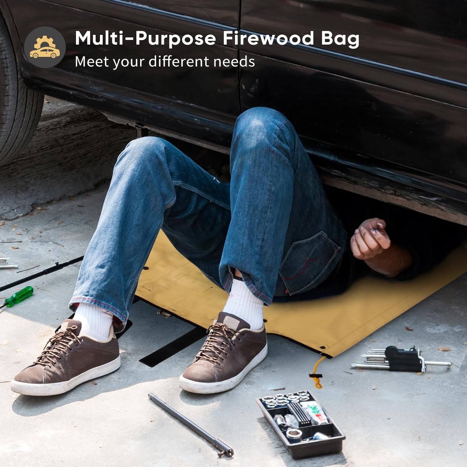 Firewood Carrier Waxed Canvas Log Carrier Sturdy Firewood Bags Heavy Duty Firewo