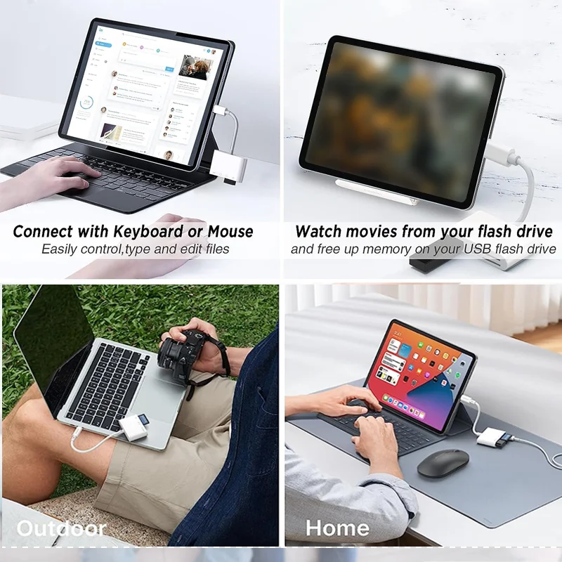 USB to Card Reader Adapter USB Camera Micro SD Memory Slot for iPhone iPad iPod