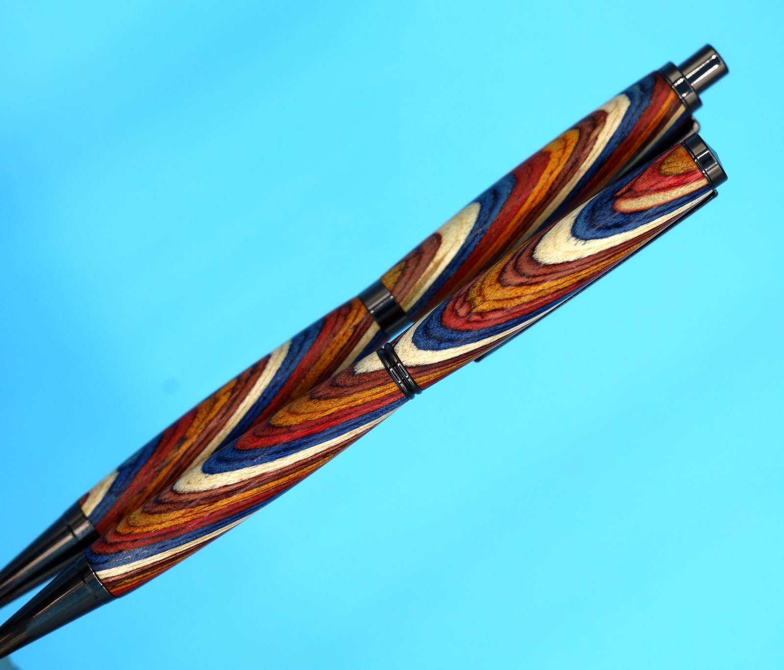 Handcrafted Slimline Pen & Pencil Set in Gun Metal, Color Grain Wood & Zip Case