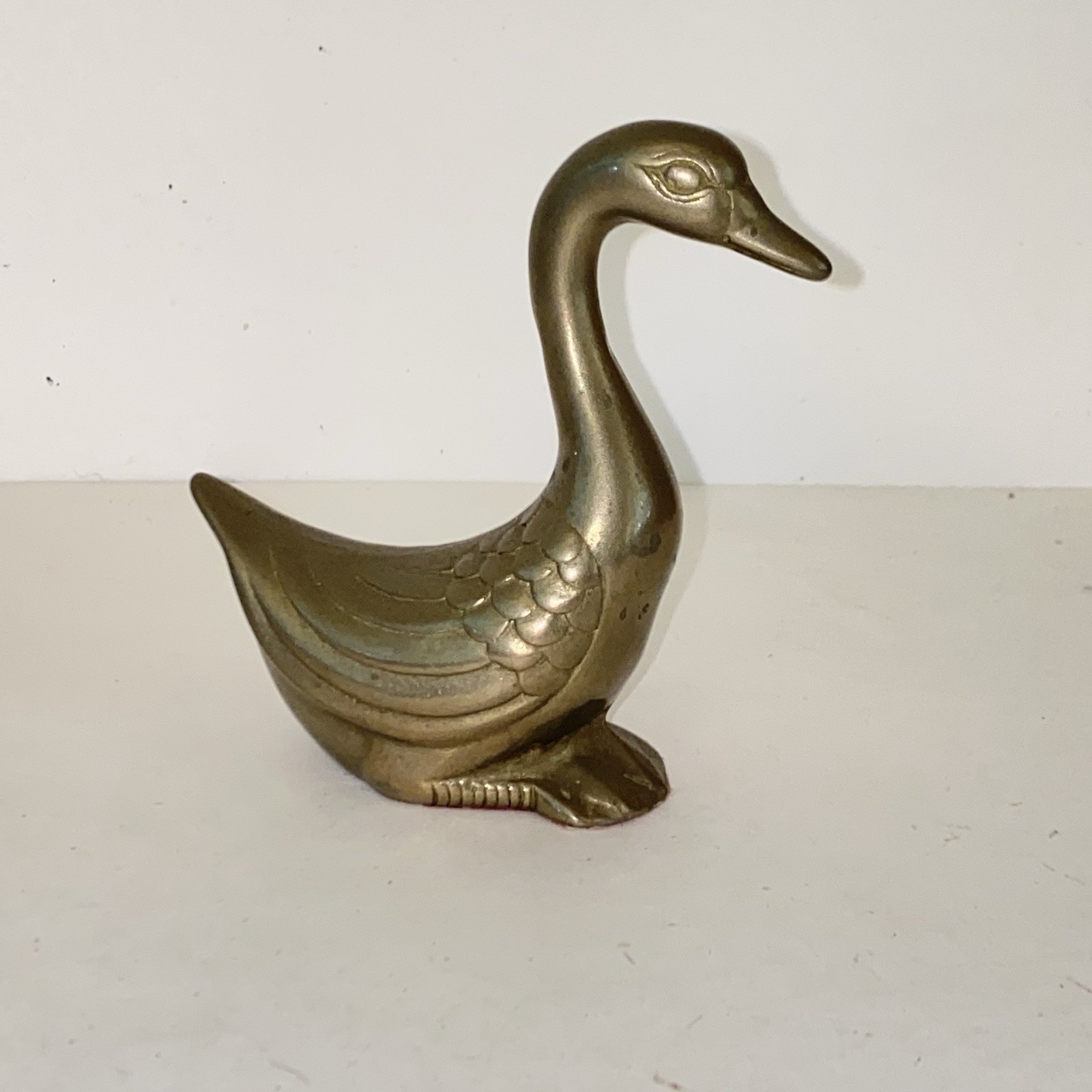 Vintage MCM Solid Brass Swan Goose Figurine