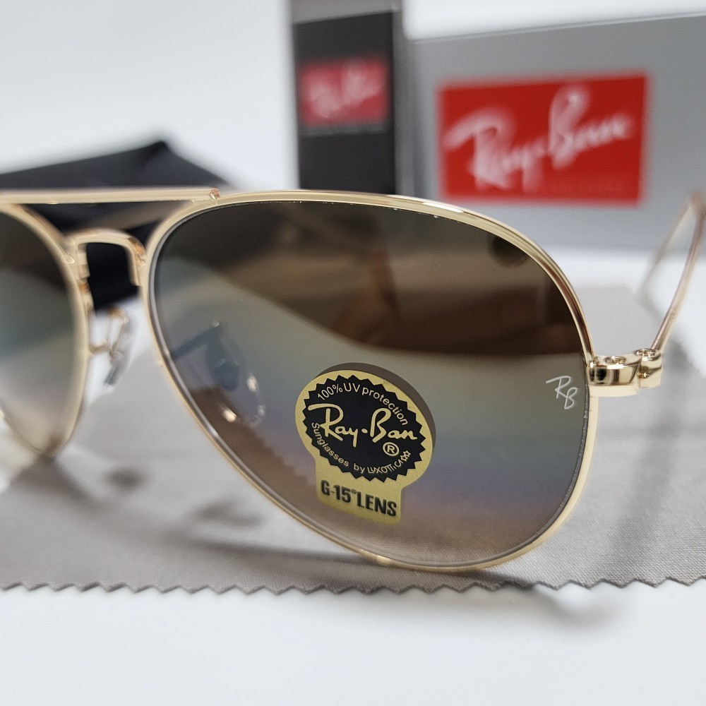 New Ray-Ban RB3025 Aviator Sunglasses Gold Frame Glass Gradient Brown Lens 58mm！