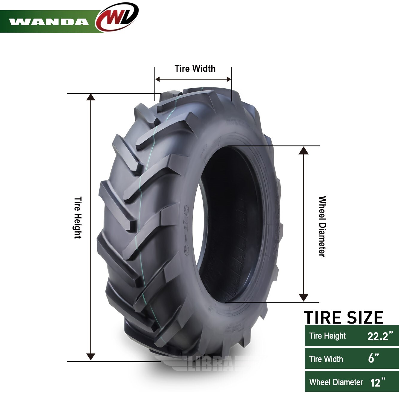 Set of 2 WANDA 6.00-12 Agricultural Farm Tractor Tire R-1 Pattern 6Ply 6.00x12
