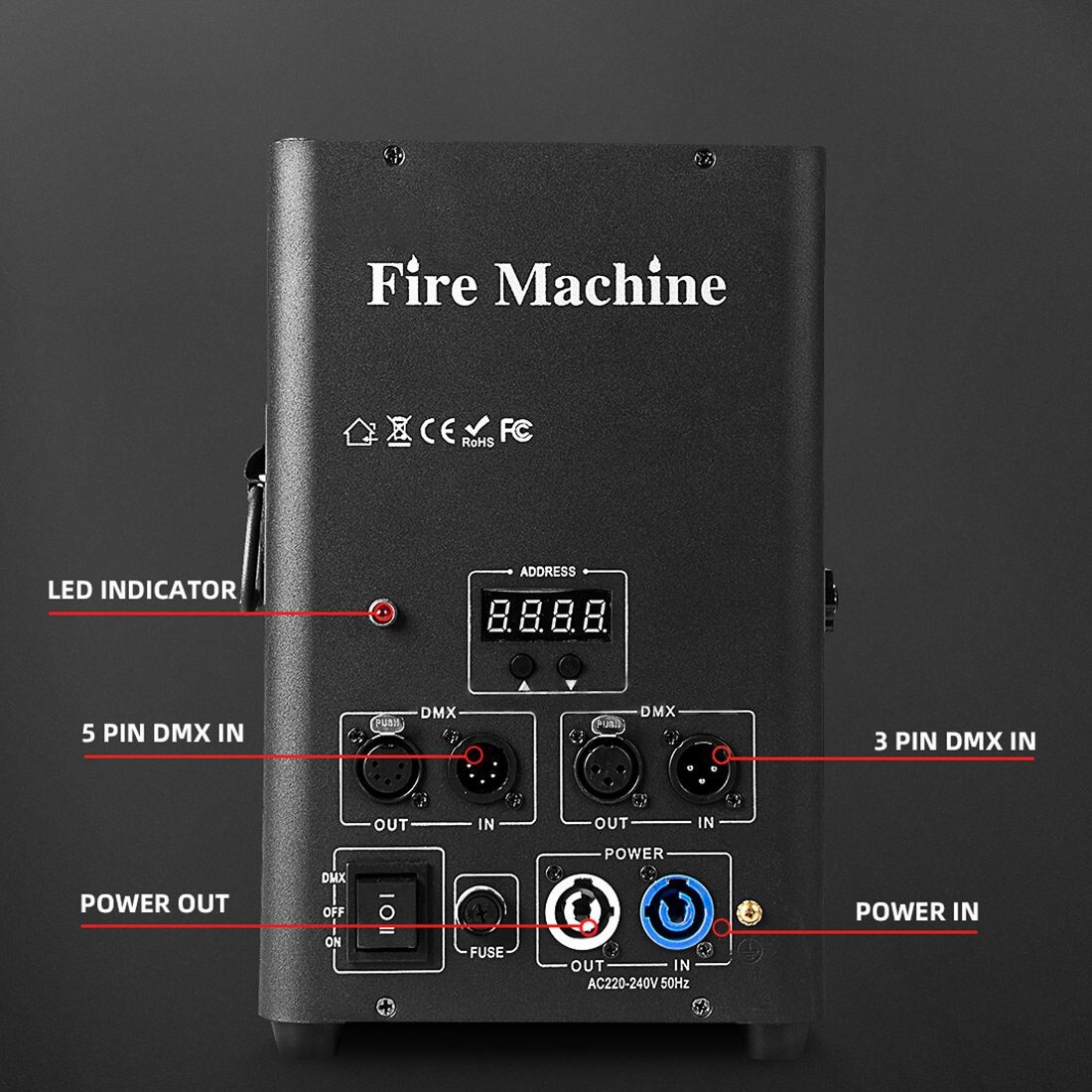 MOKA DMX Fire Machine for Stage Flame Machine Flamethrower Jet 10FT Safety