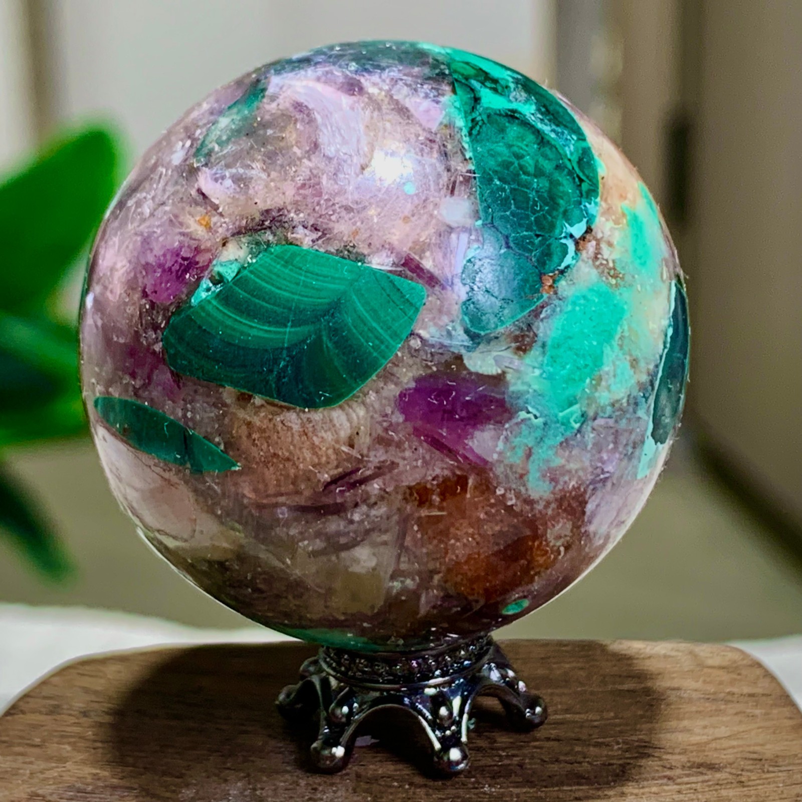 80G Newly discovered rare malachite purple mica symbiotic sphere restoration