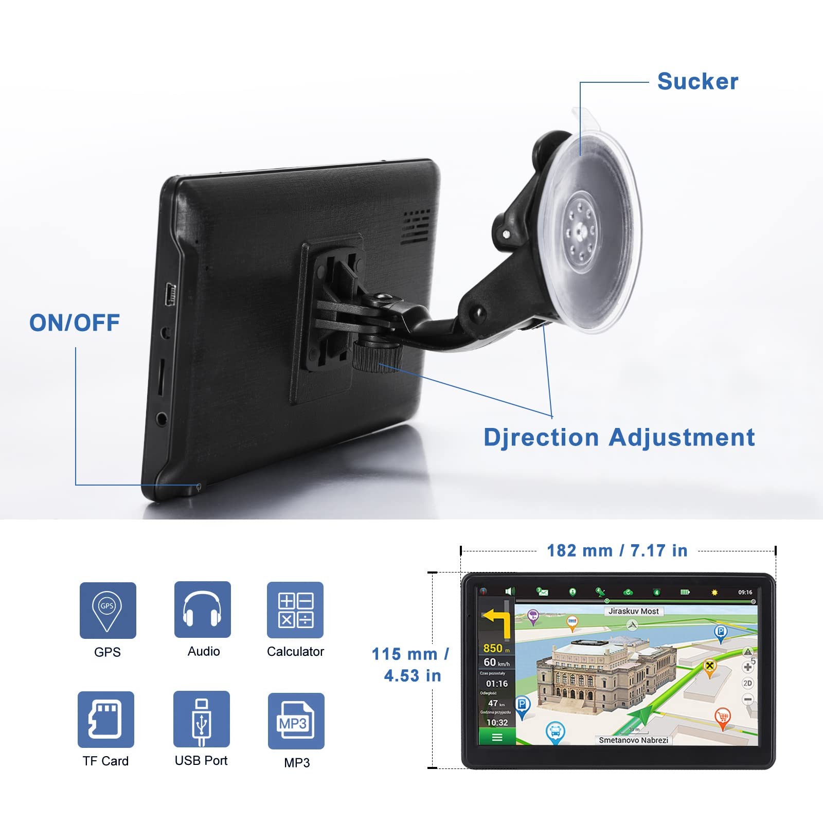 7" GPS Navigator for Semi Truck Car Commercial Driver Navigation System Trucker